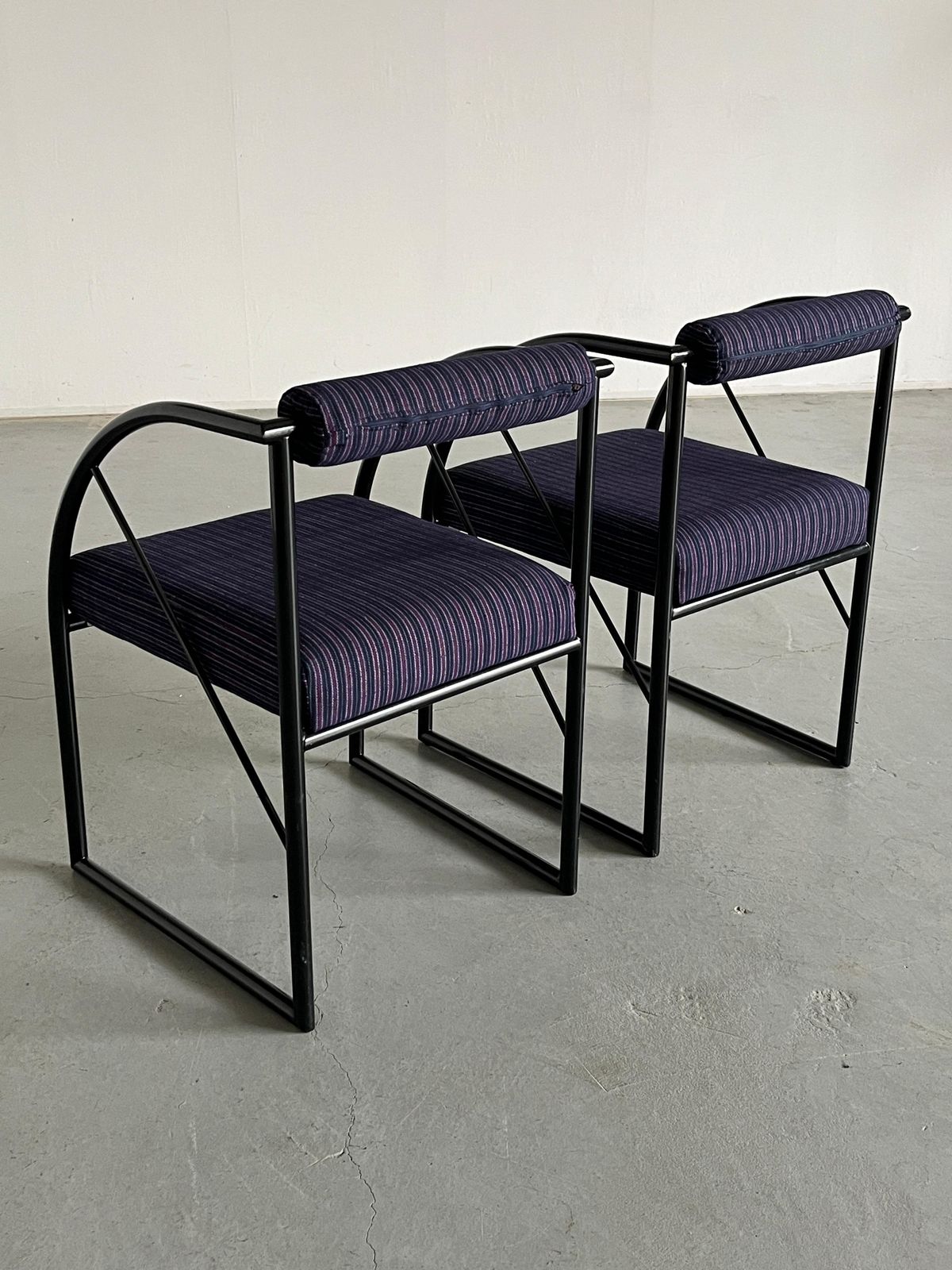 1 Of 2 Postmodern Armchairs, Multicolour Memphis Stripe Upholstery, 1980s Italy photo buy