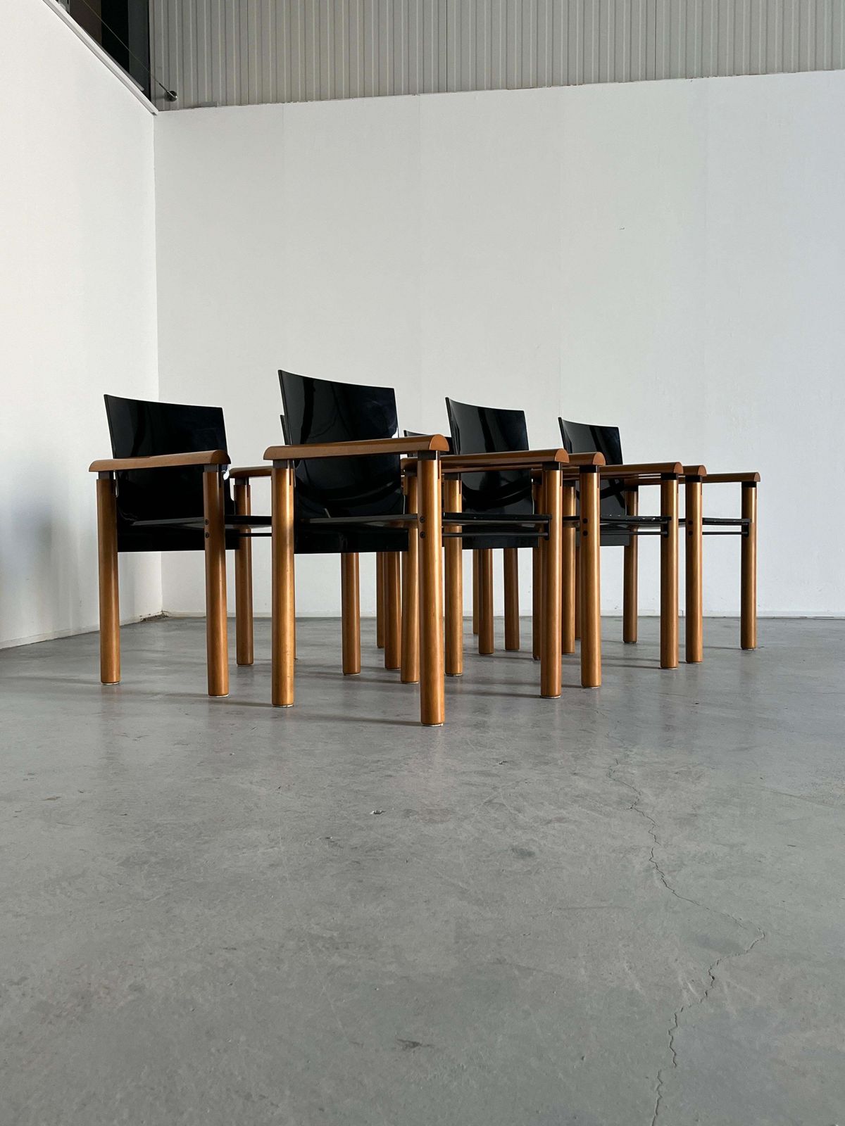 1 Of 6 Elegant Modernist Armchairs In Dark Gloss Finish, Attributed To Artelano photo for sale