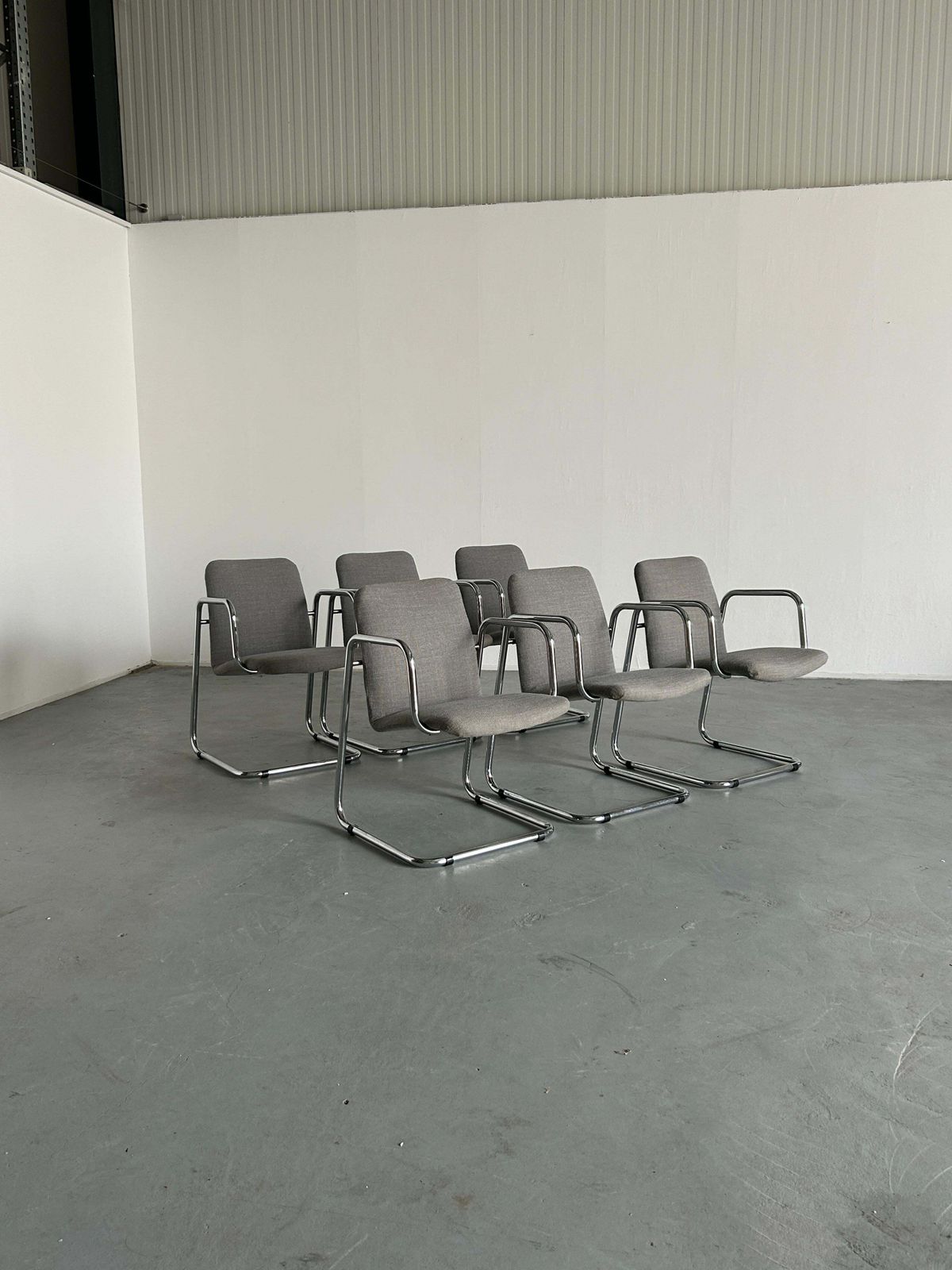 1 Of 6 Italian Space Age Chromed Tubular Steel Cantilever Lounge Armchairs, 70s photo 264.0