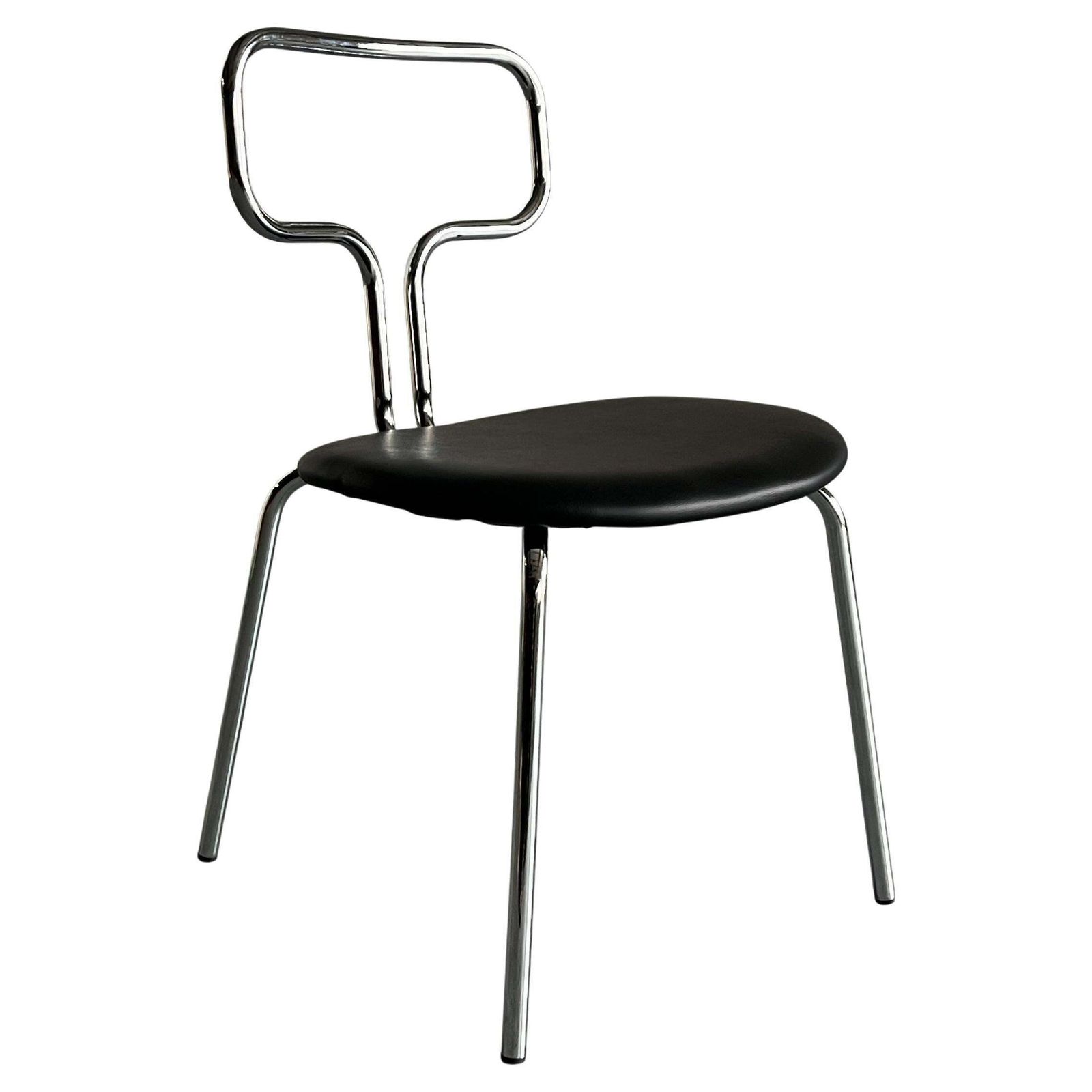 Bauhaus Design Curved Chrome Tubular Steel And Faux Leather Dining Chairs