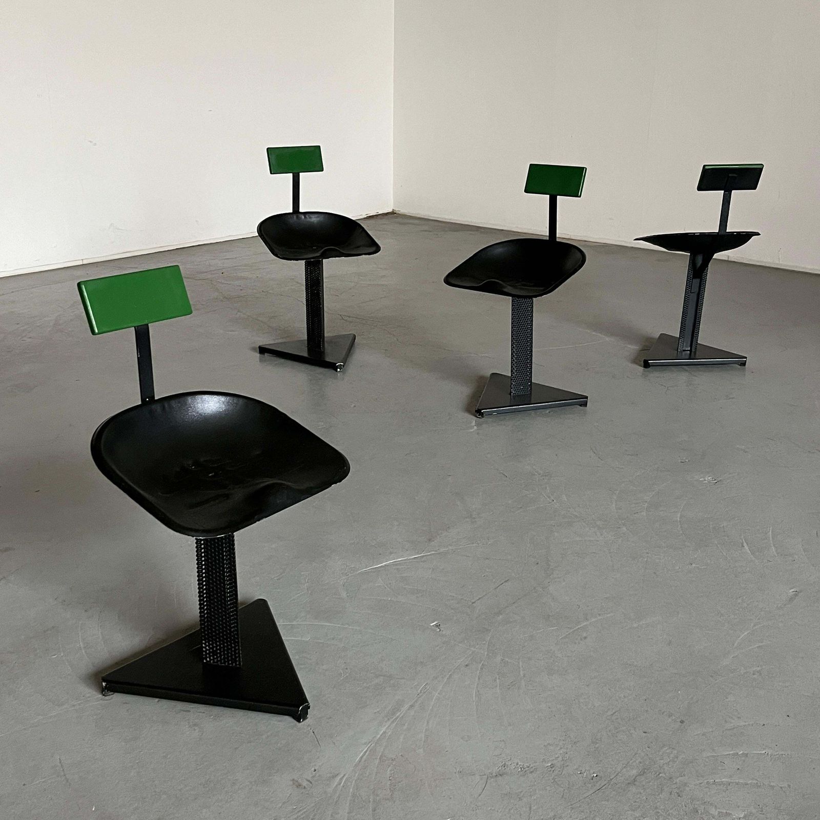 Set Of 4 Memphis Design Abstract Geometrical Postmodern Dining Chairs, 80s Italy photo for sale