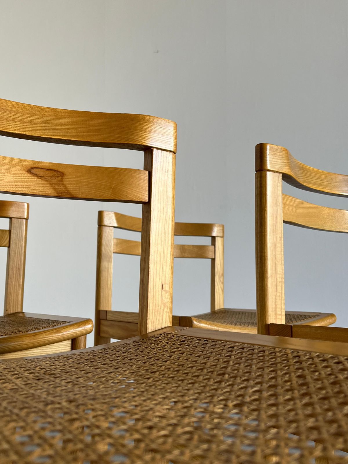 photo for sale Set Of 4 Mid Century Modern Constructivist Wooden Dining Chairs In Beech, 1960s