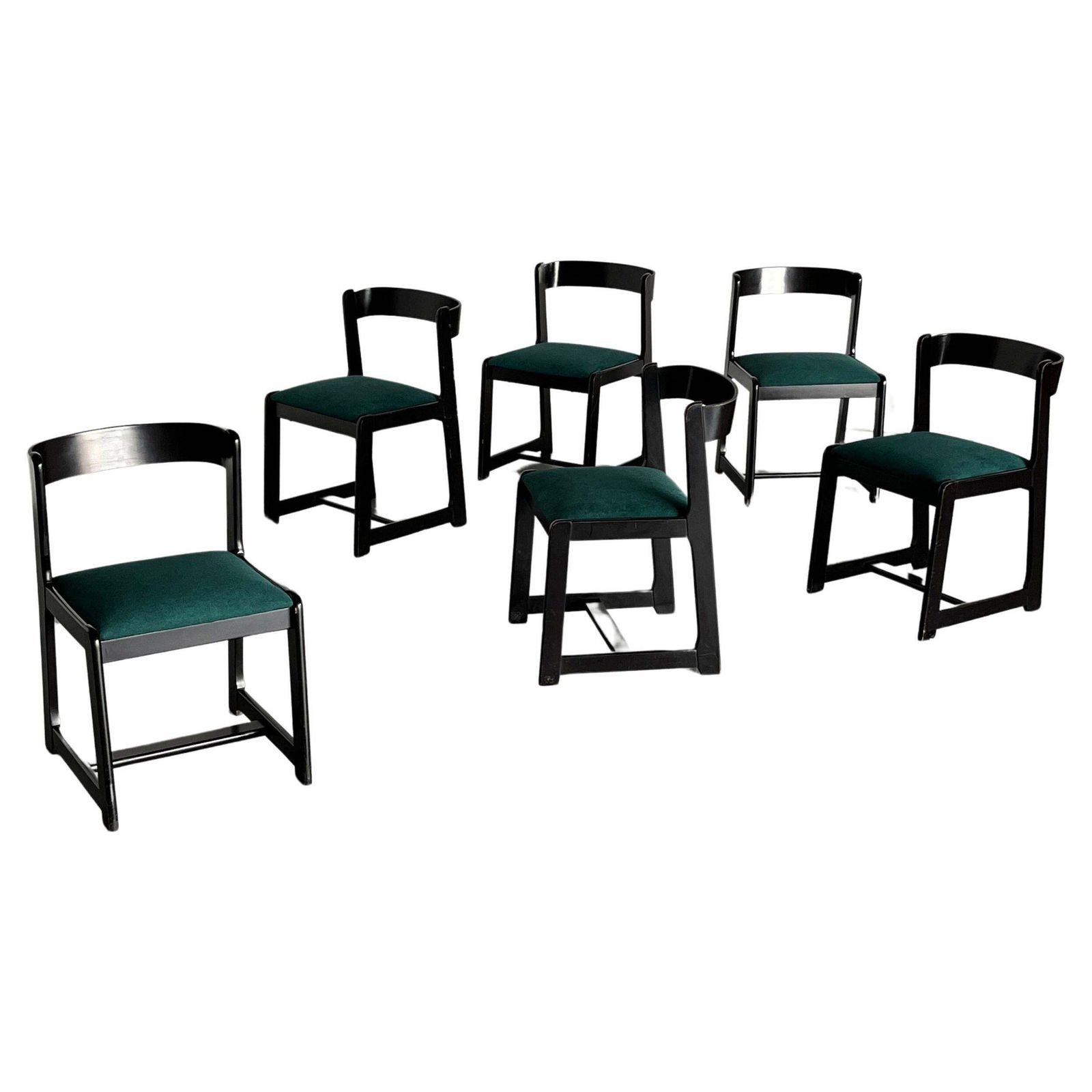 Set Of 6 Mid Century Wooden Vintage Dining Chairs In Style Of Willy Rizzo, 1970s