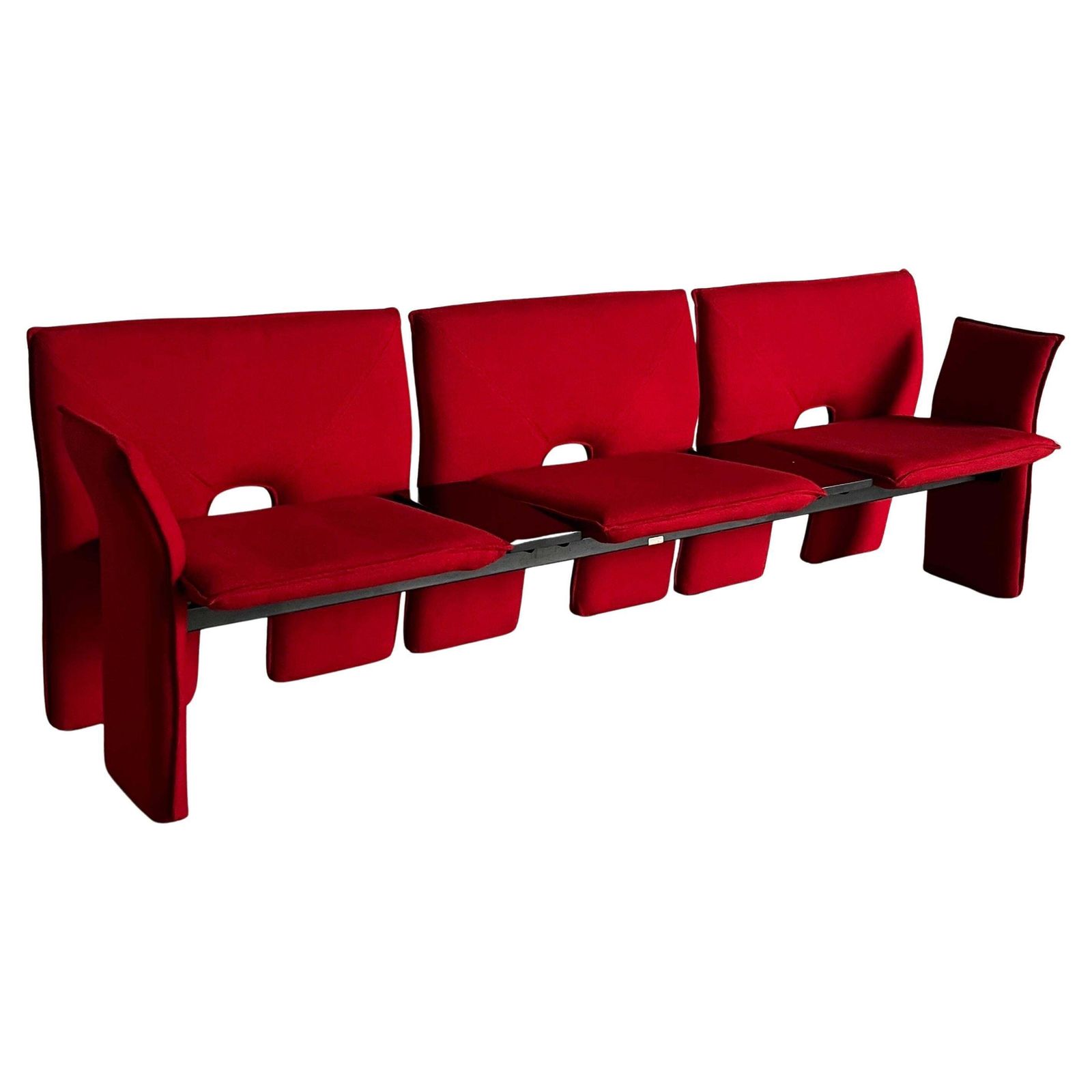 Vintage Postmodern Three Seater Sofa In Red Wool And Black Metal, 1980s Italy