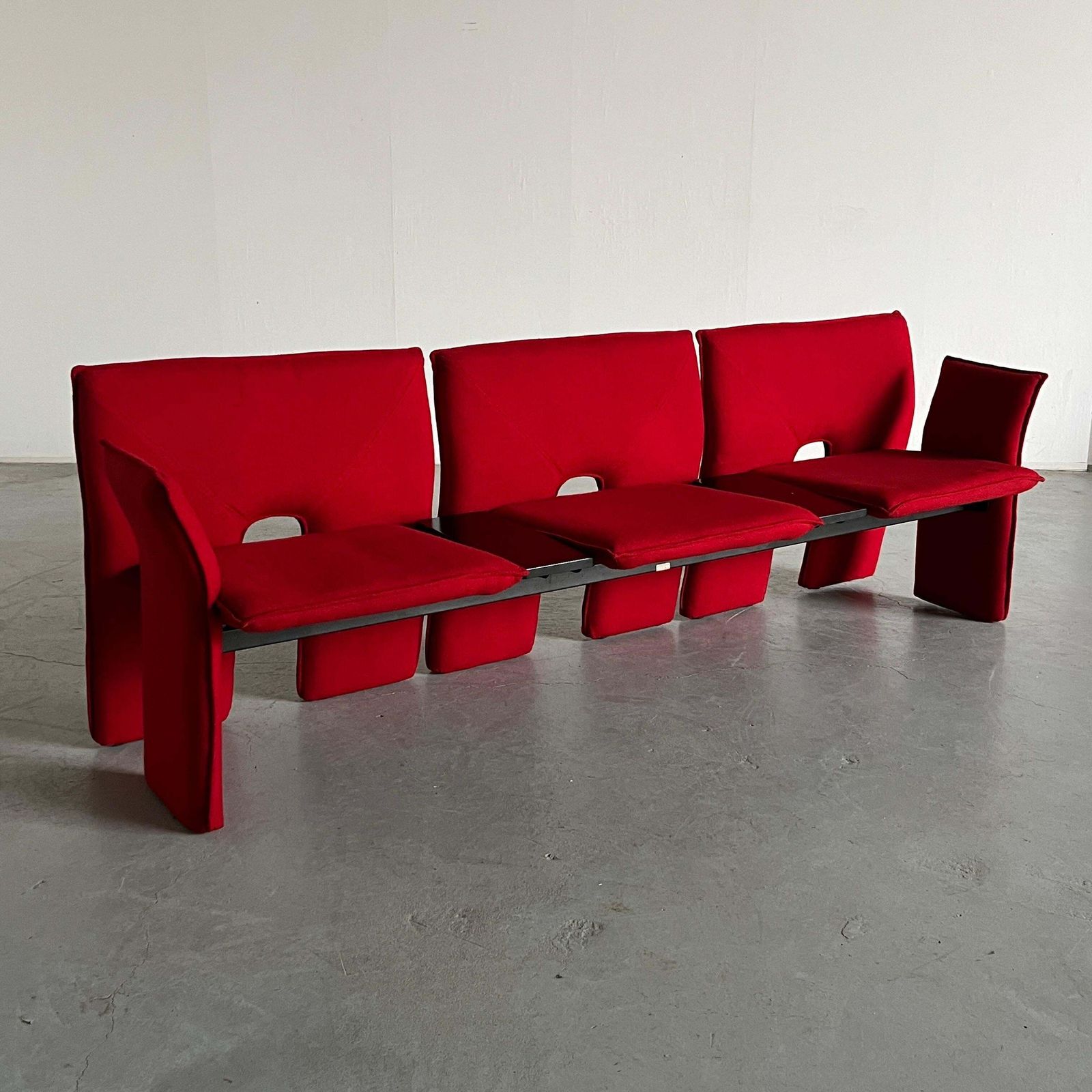 Vintage Postmodern Three Seater Sofa In Red Wool And Black Metal, 1980s Italy photo furniture
