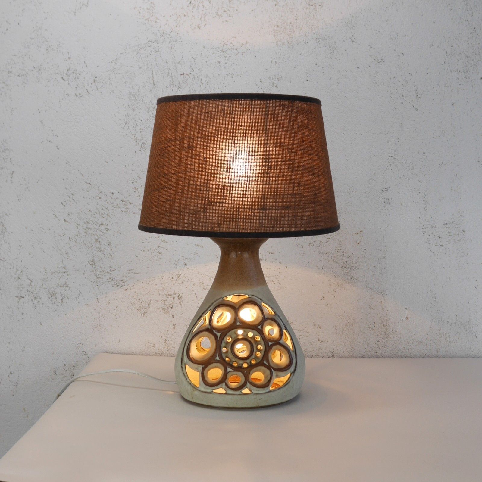 Vintage Mid Century Abstract Brutalist Studio Shelf Pottery Lamp Shade #102803 photo for sale