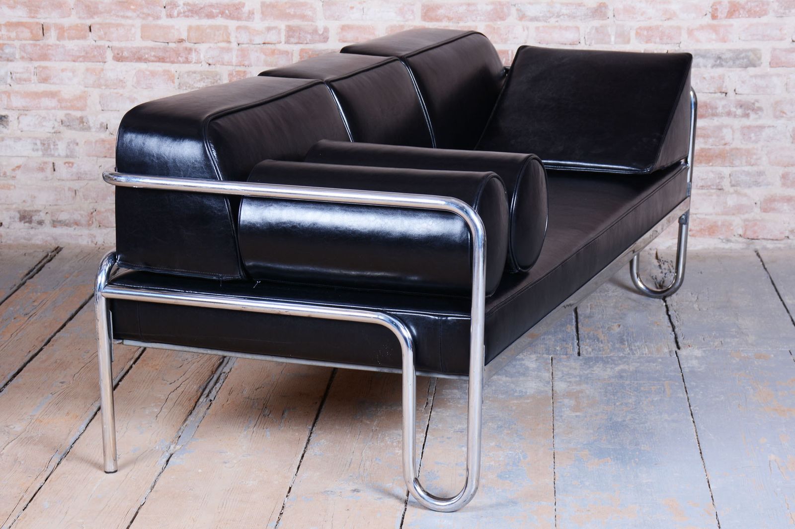 Restored Bauhaus Sofa, Chrome Plated Steel, High Quality Leather, Czech, 1930s photo buy