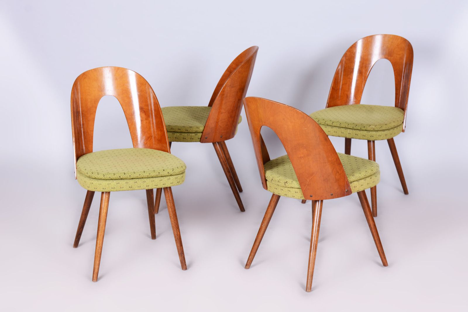 Set Of Four Original Mid Century Chairs, By Antonín šuman, Walnut, Czech, 1950s
