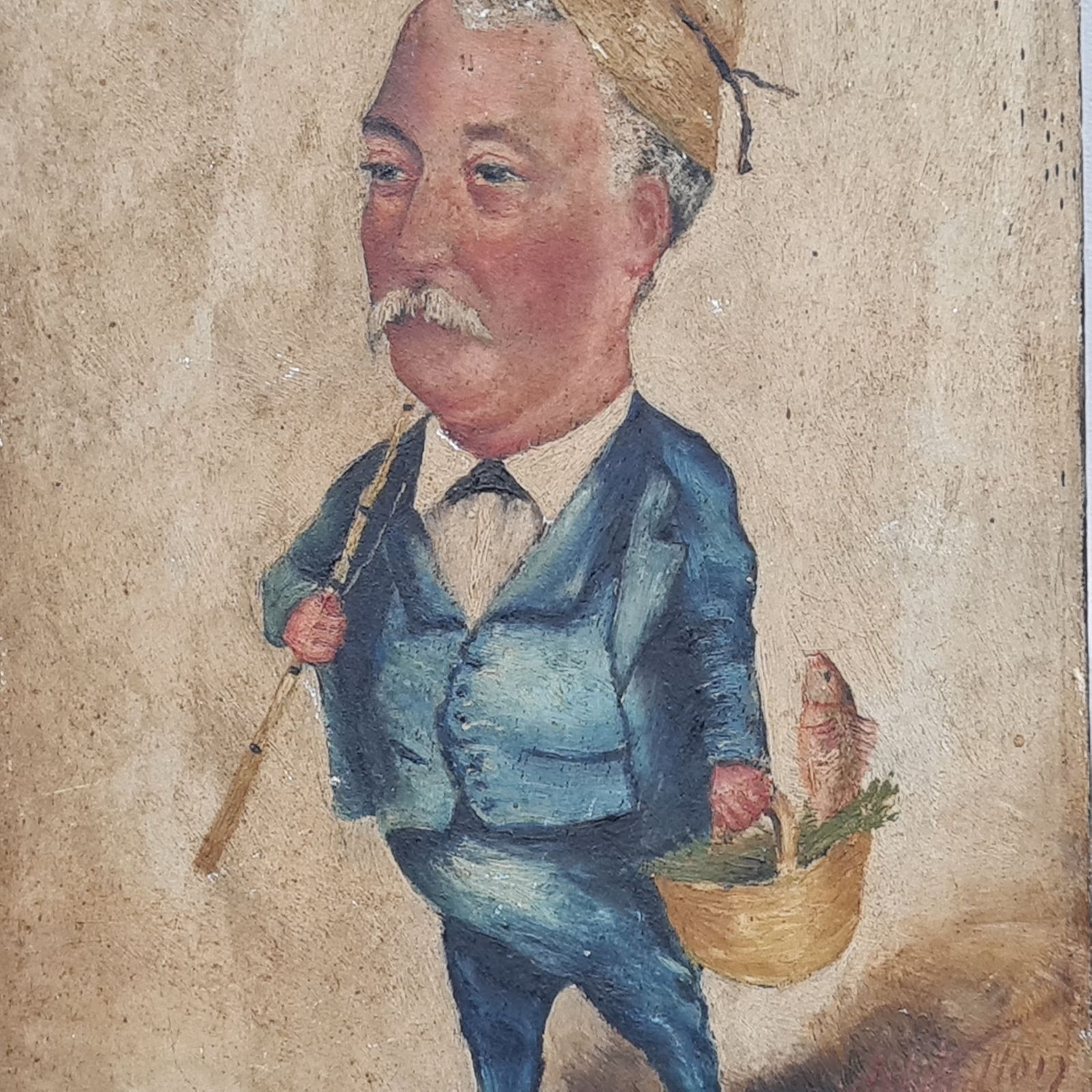 Antique Oil Of Fisherman C1890 Free Delivery Uk photo for sale