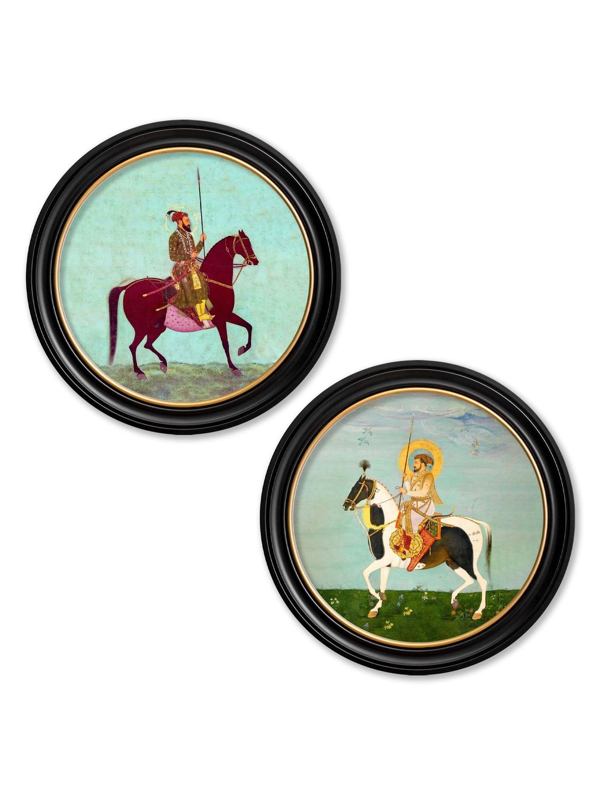 Set Of Two Mughal Horseman Prints In Circular Frames 44cm Dia, New photo furniture
