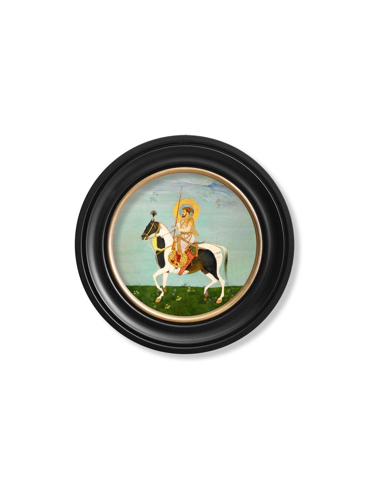 Set Of Two Mughal Horseman Prints In Circular Frames 44cm Dia, New photo for sale