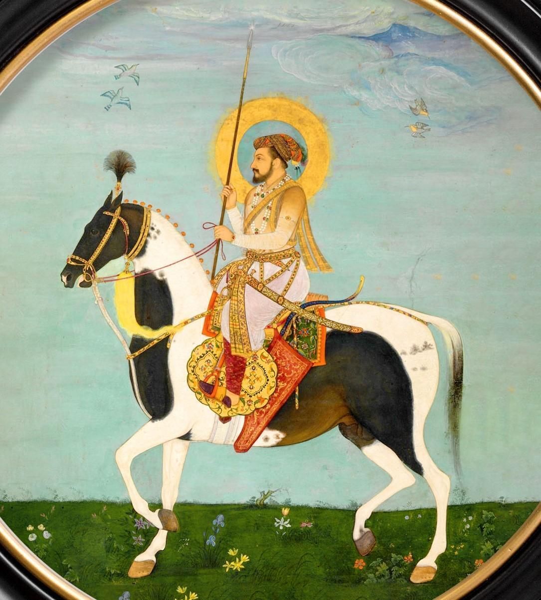 Set Of Two Mughal Horseman Prints In Circular Frames 44cm Dia, New photo 325.0