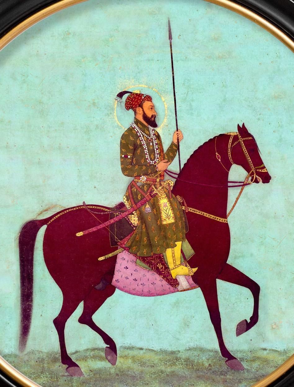 Set Of Two Mughal Horseman Prints In Circular Frames 44cm Dia, New photo vintage