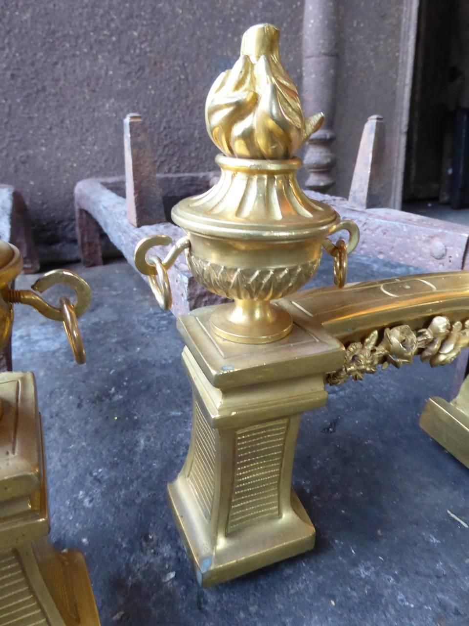 photo for sale 18th 19th Century French Ormolu Neoclassic Andirons