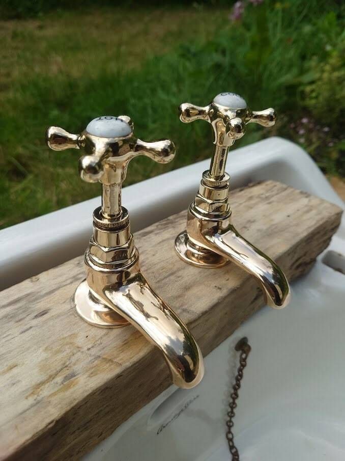 Vintage Brass Basin Taps, Polished Brass, Overhauled And Ready To Fit, Brass Bathroom Faucets photo furniture