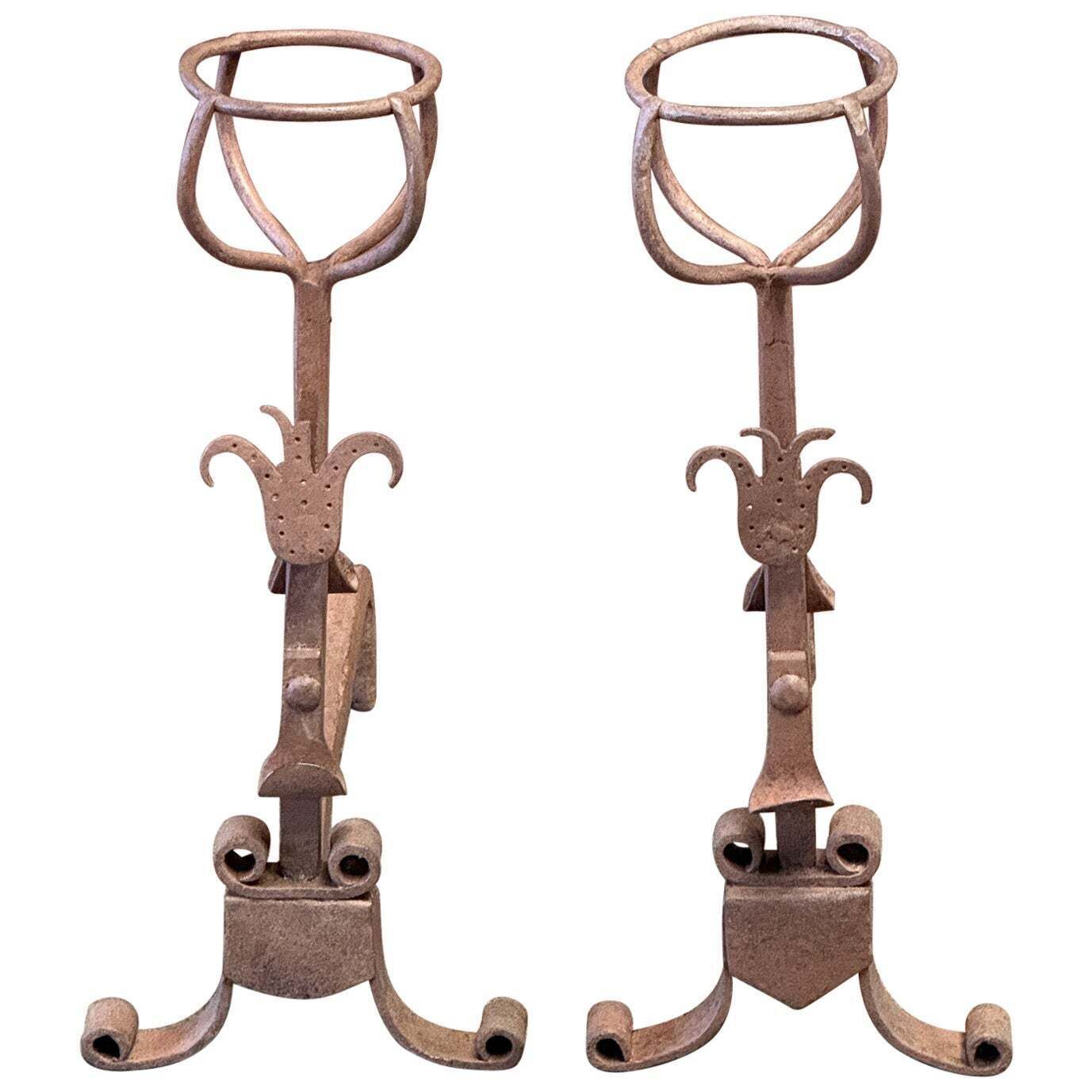 20th Century French Andirons Or Firedogs, Gothic Style