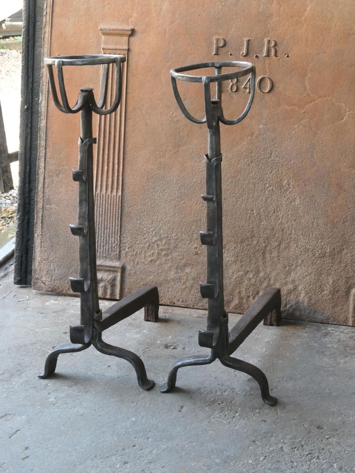 Large French 17th Century Gothic Andirons Or Landiers photo vinterior