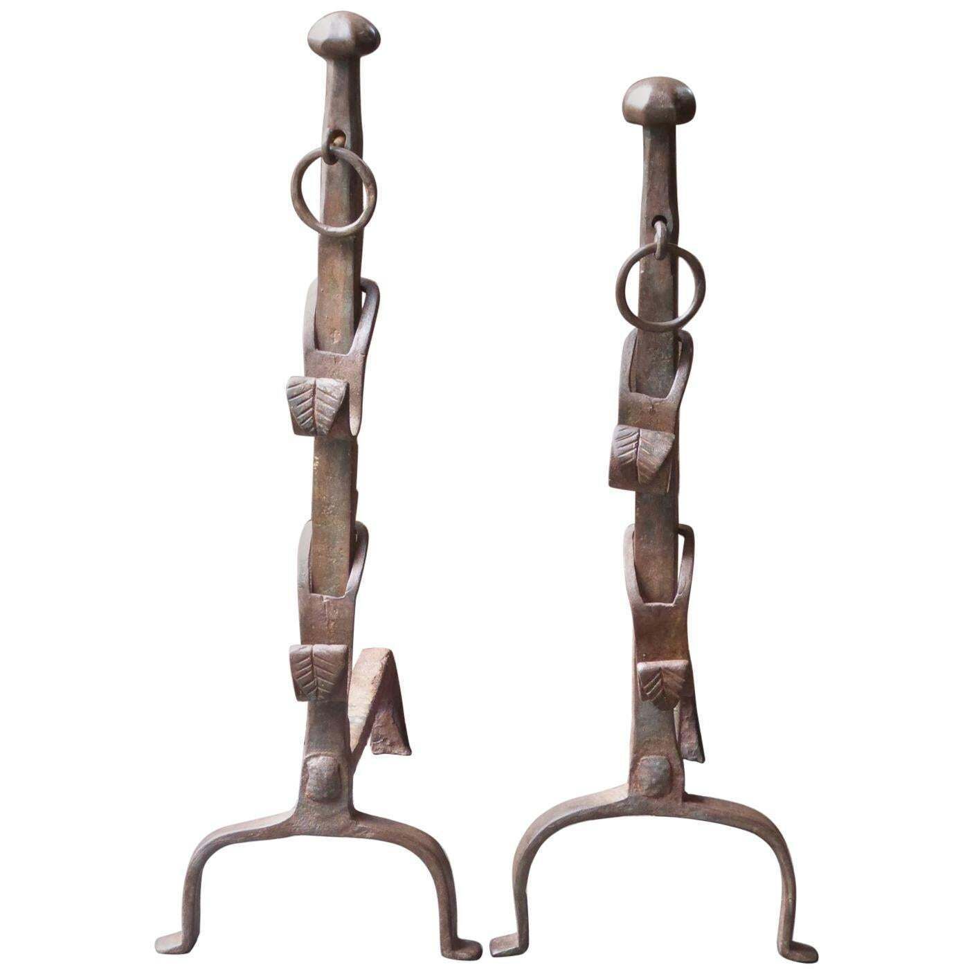 Beautiful 17th 18th Century French Gothic Andirons Or Firedogs