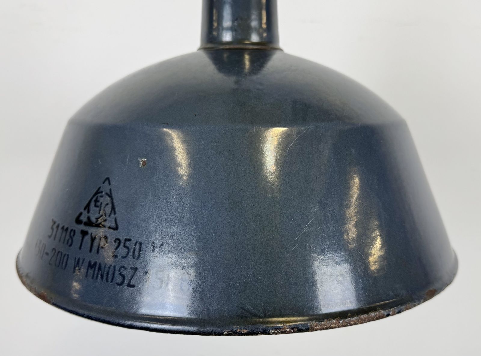 Industrial Dark Blue Enamel Pendant Lamp From Emax, 1960s photo Lighting