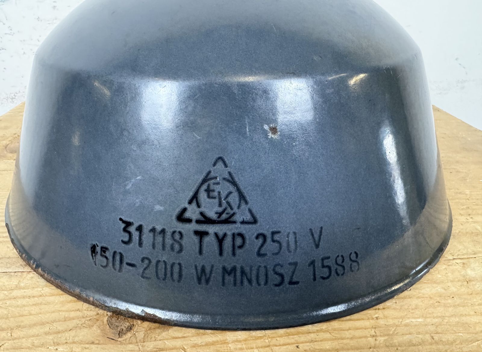 Industrial Dark Blue Enamel Pendant Lamp From Emax, 1960s photo vinterior
