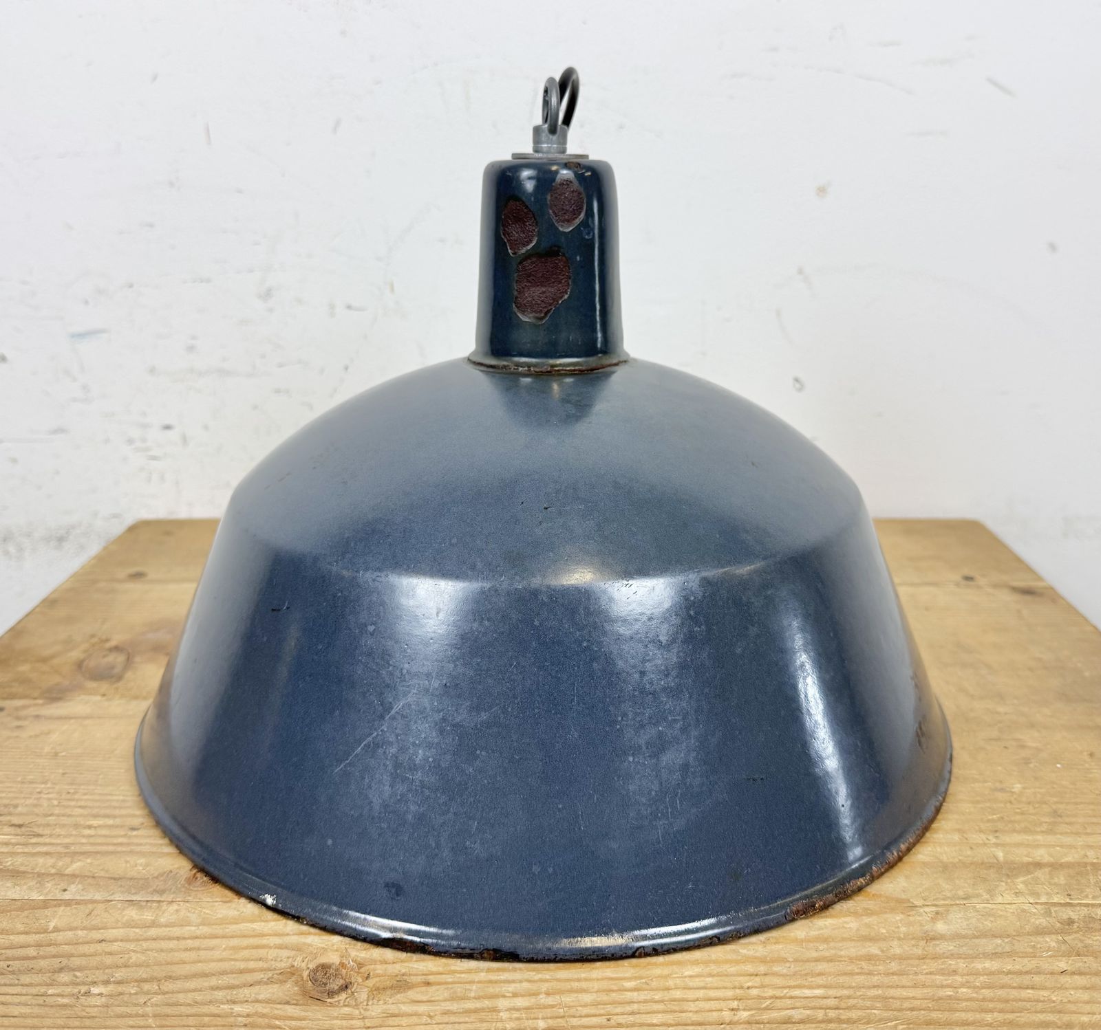 Industrial Dark Blue Enamel Pendant Lamp From Emax, 1960s photo buy