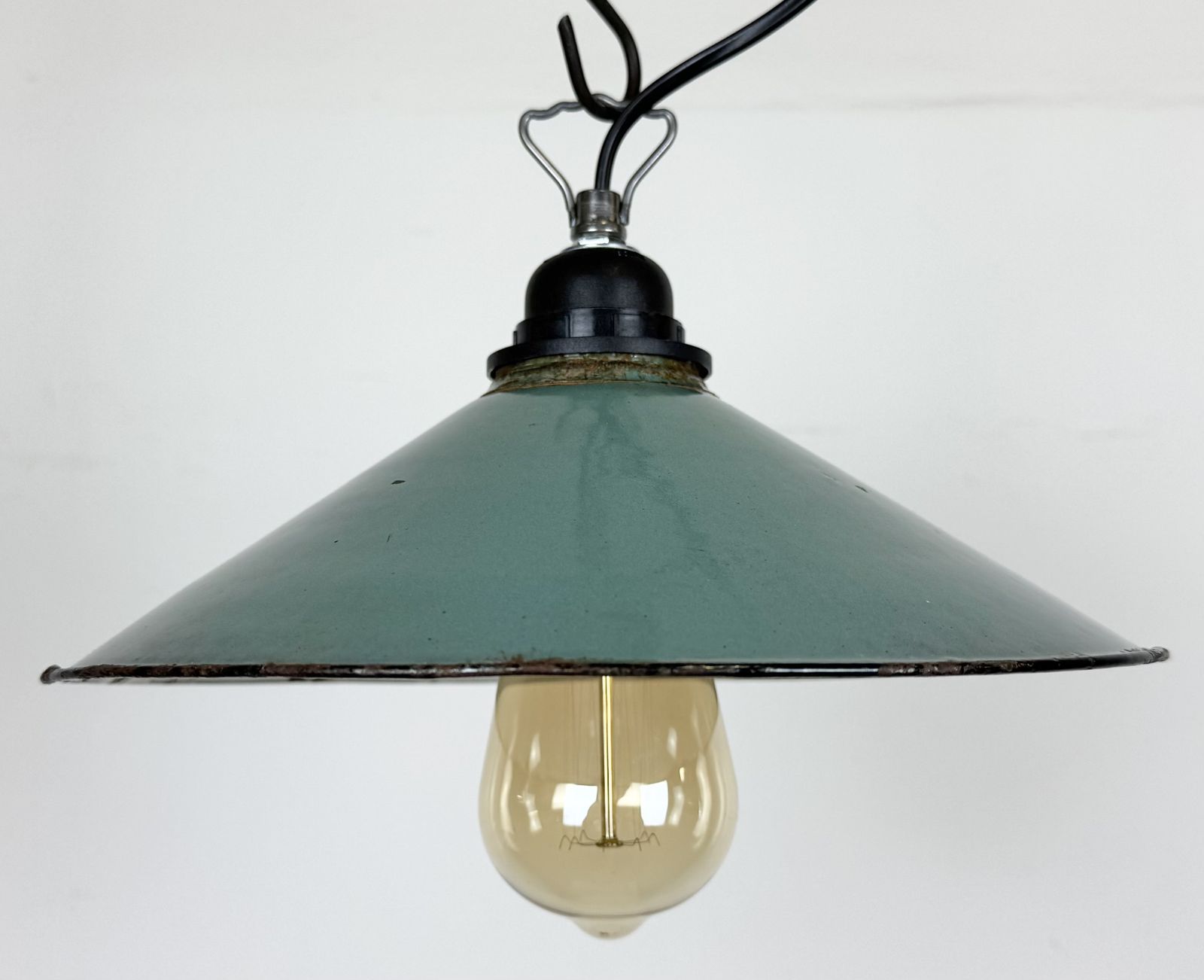 Industrial Petrol Enamel Factory Pendant Lamp, 1960s photo buy