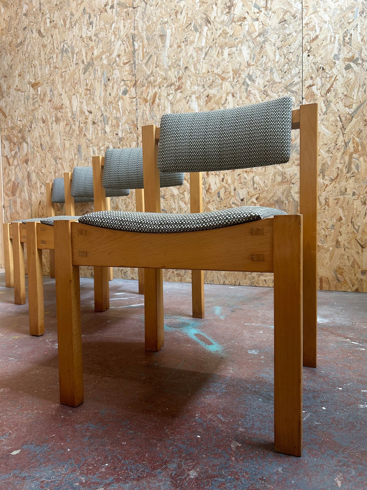 1960s Clive Bacon Stackable Dining Chairs In Rose Uniacke Recycled Bottle Fabric  Set Of 4 photo for sale