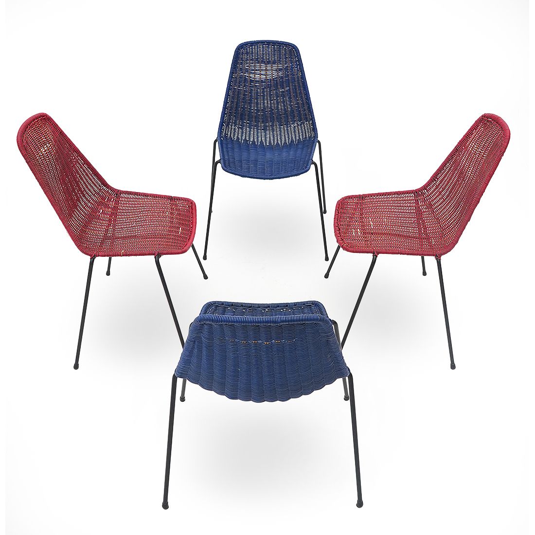 4 “Basket” Chairs By Gian Franco Legler, 1950s photo vintage