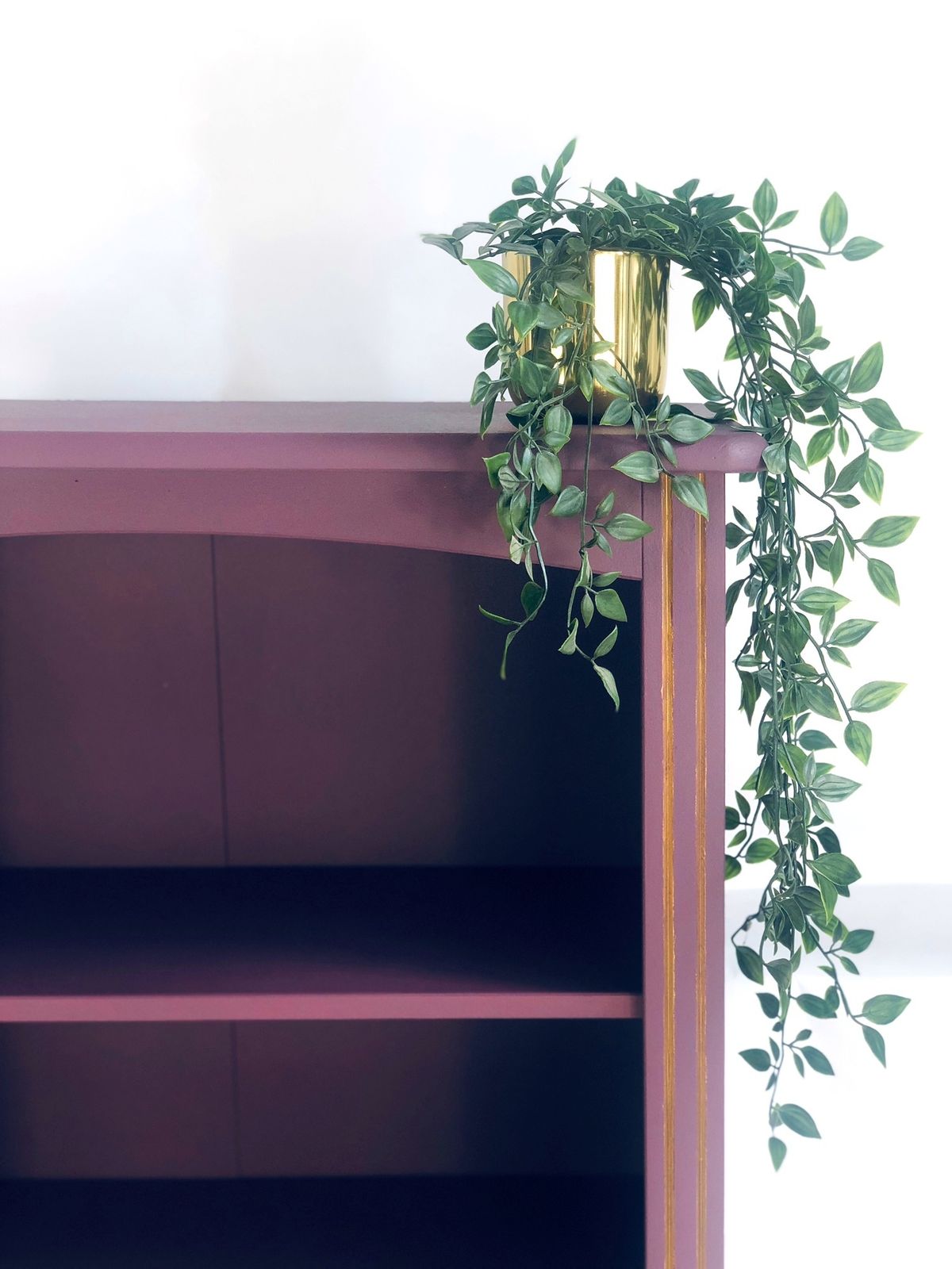 Painted Purple Bookshelf With Gold Trim Detail photo buy
