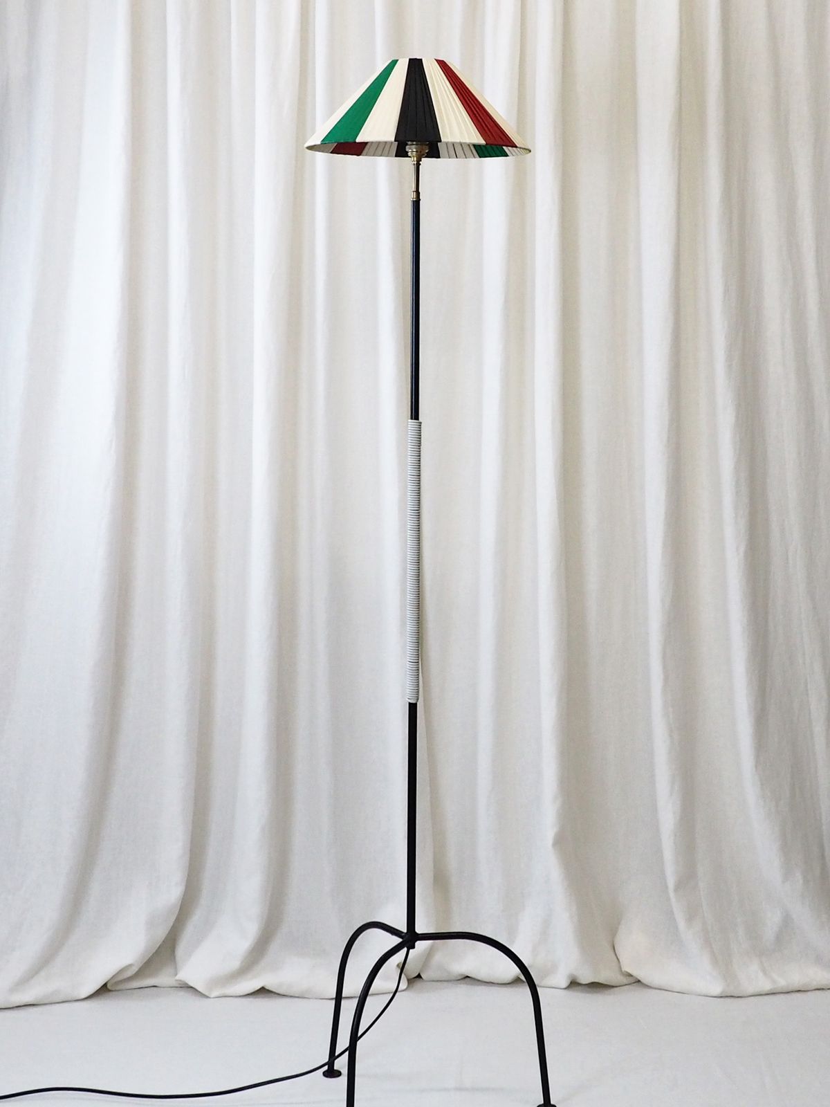 Vintage Black Metal Standard Lamp With Coloured Shade