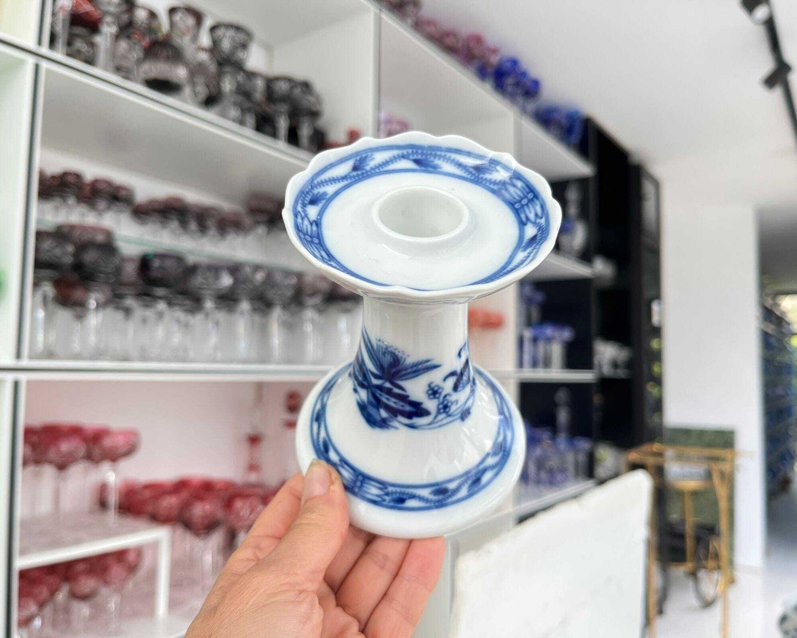 photo furniture Blue Onion Candleholders | 3pcs | Blue And White Porcelain | Czechoslovakia