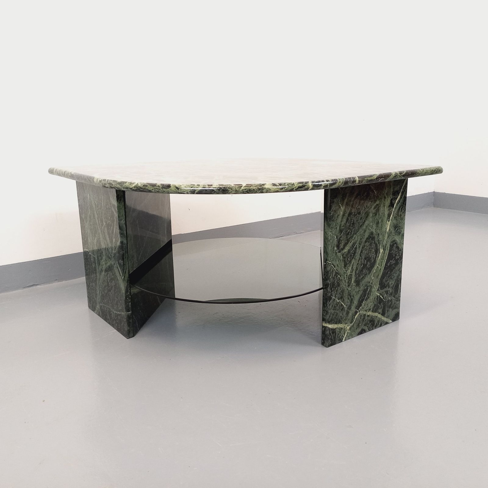 Square Coffee Table In Green Marble And Smoked Glass photo buy