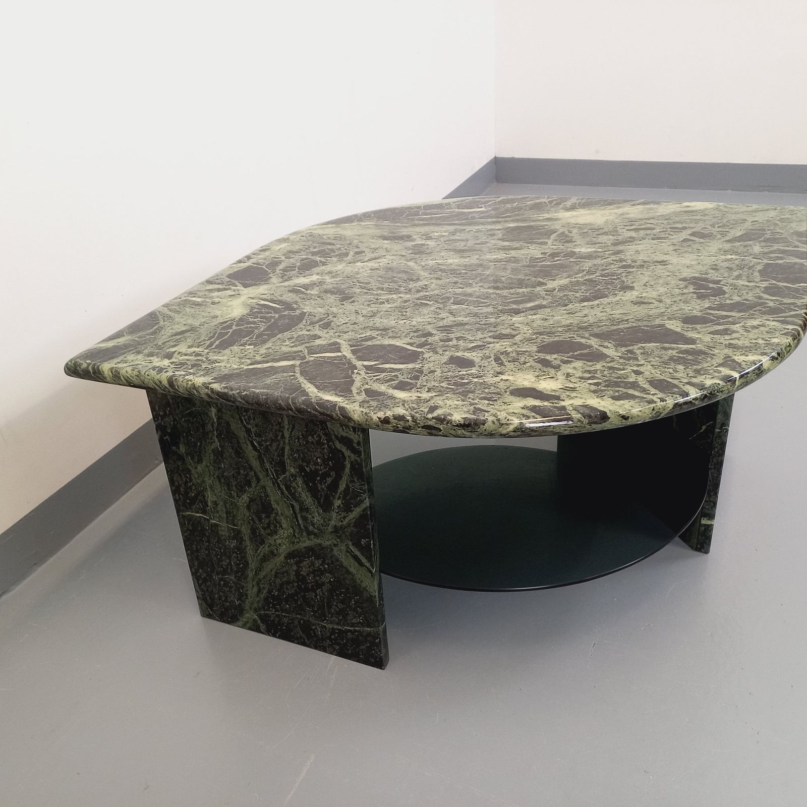 photo for sale Square Coffee Table In Green Marble And Smoked Glass