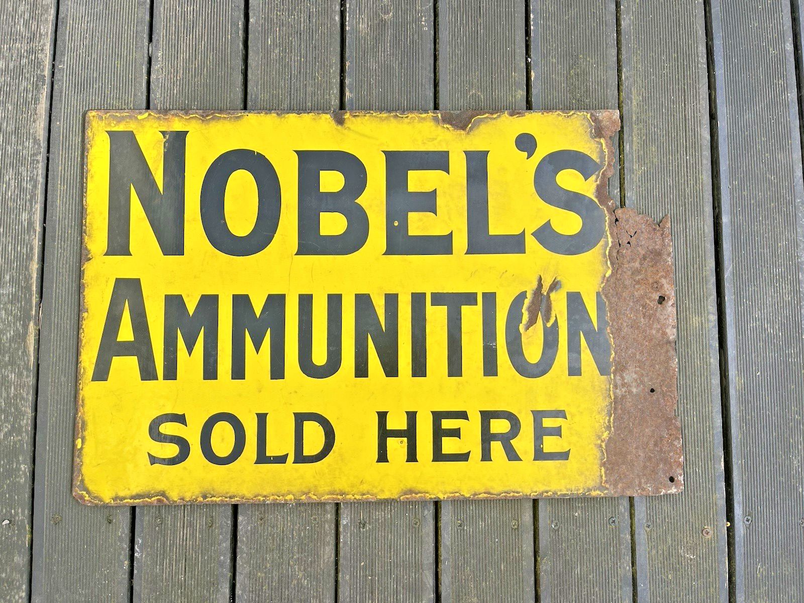 Antique Nobel's Ammunition Here Metal Enamel Shotgun Ammo Cartridges Sign photo vinterior