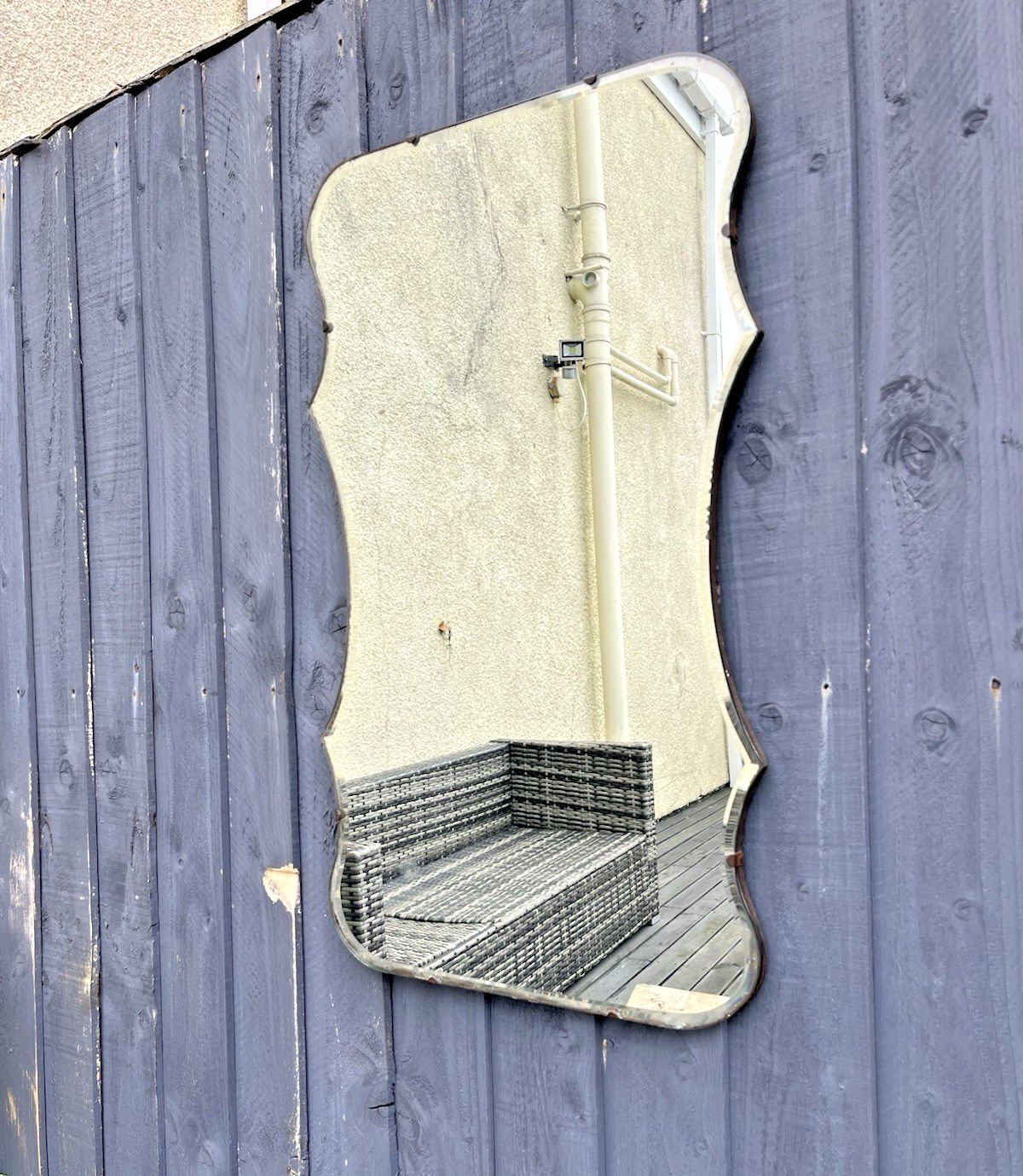 Lovely Large Antique Art Deco Wavy Edge Bevelled Wall Hall Mirror Over Mantel photo vinterior