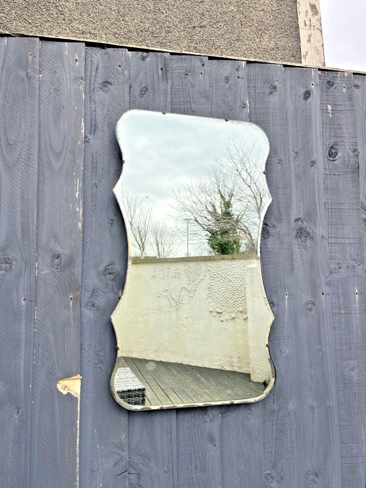 Lovely Large Antique Art Deco Wavy Edge Bevelled Wall Hall Mirror Over Mantel photo buy