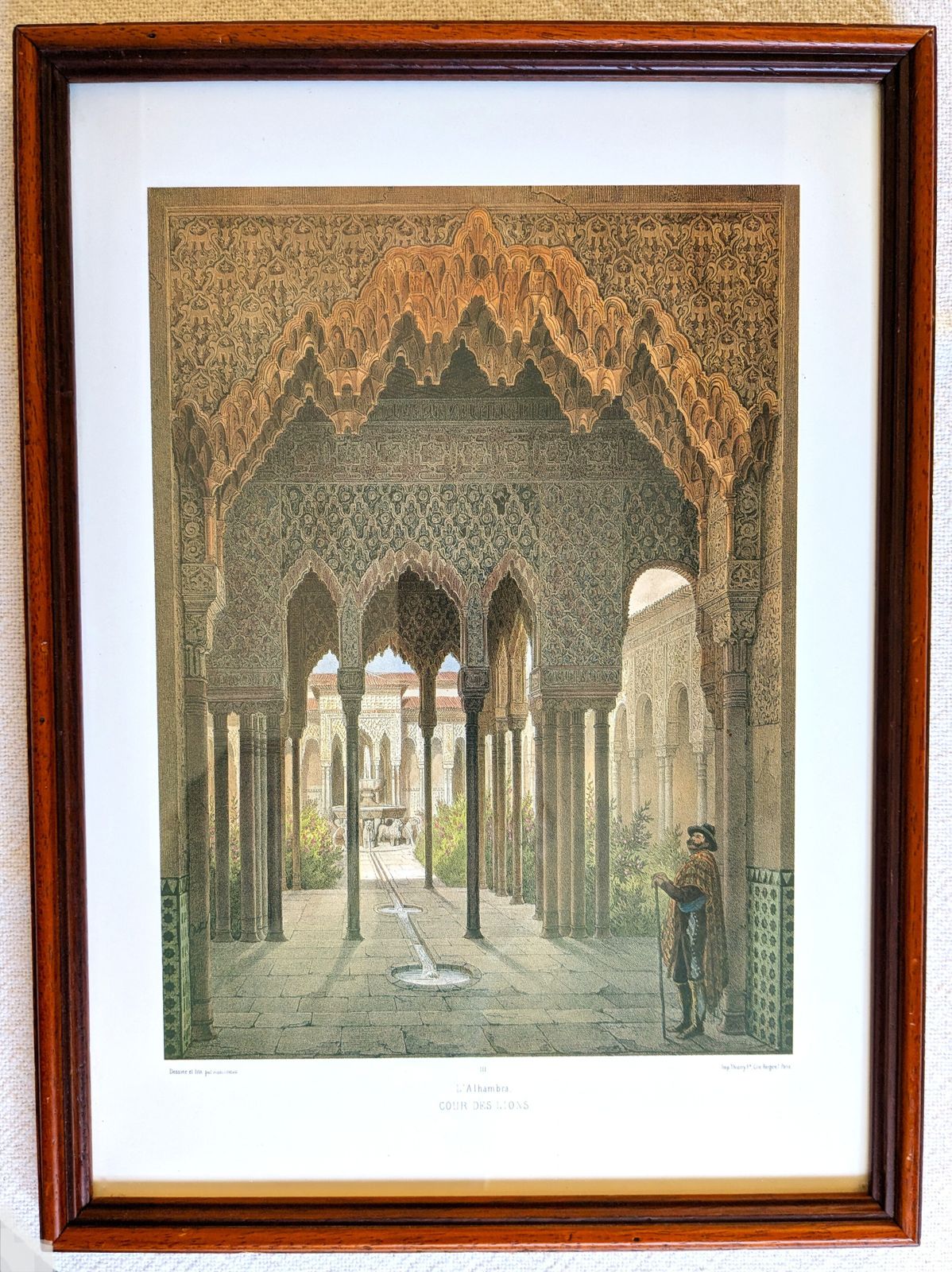 Antique Set Of Three Framed Prints Of The Alhambra Palace, Granada Spain photo Art