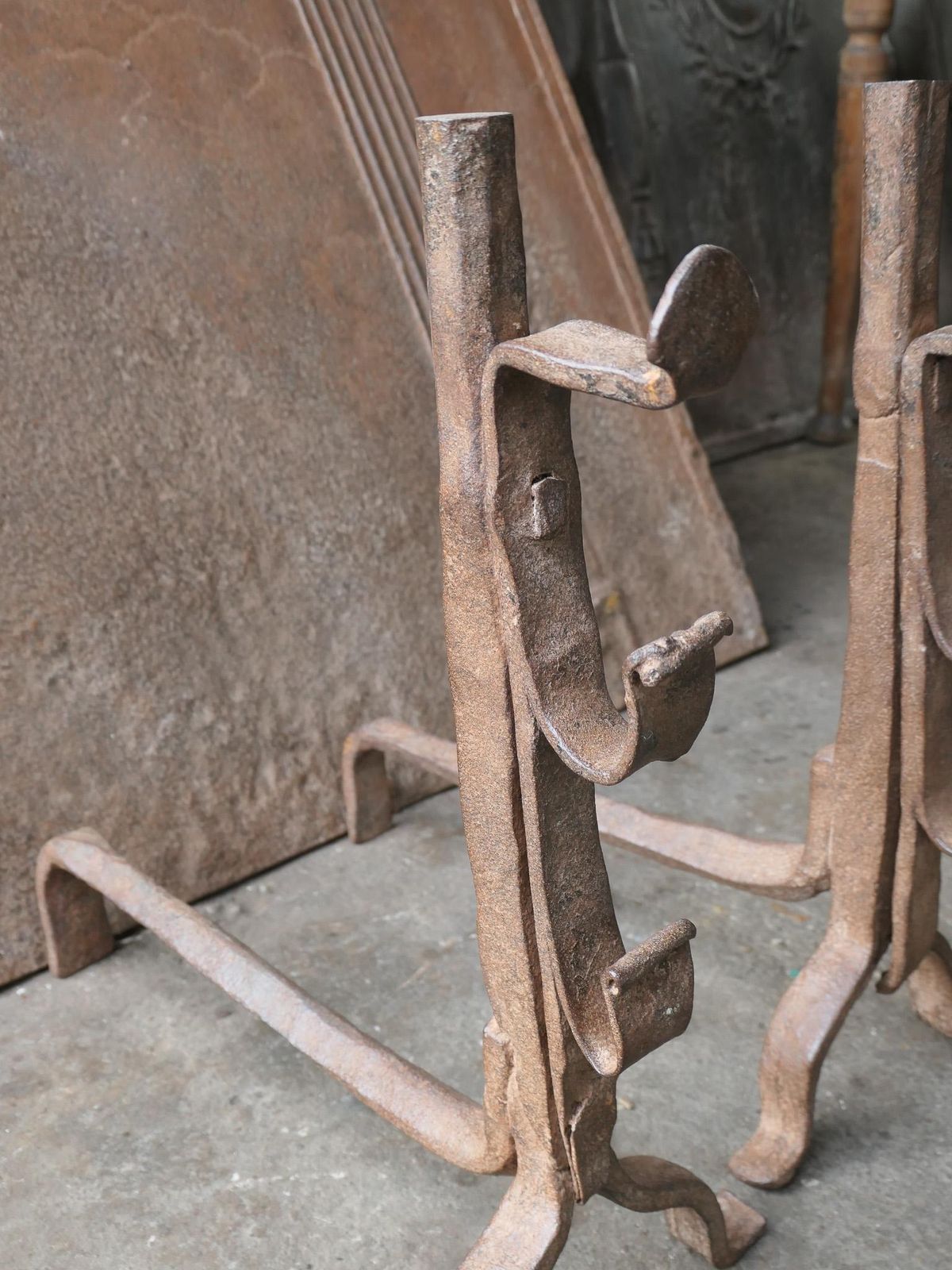 Antique French Gothic Andirons, 17th Century photo vintage
