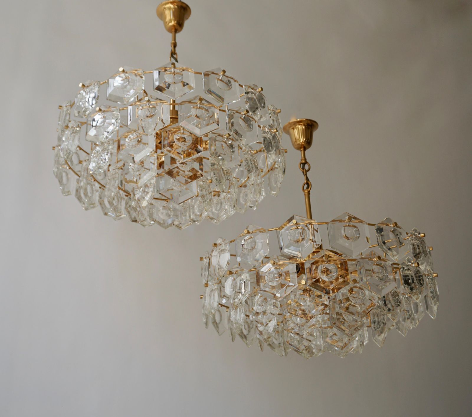 One Of Two Gold Plated Kinkeldey Crystal Chandelier, Germany, 1960s photo furniture