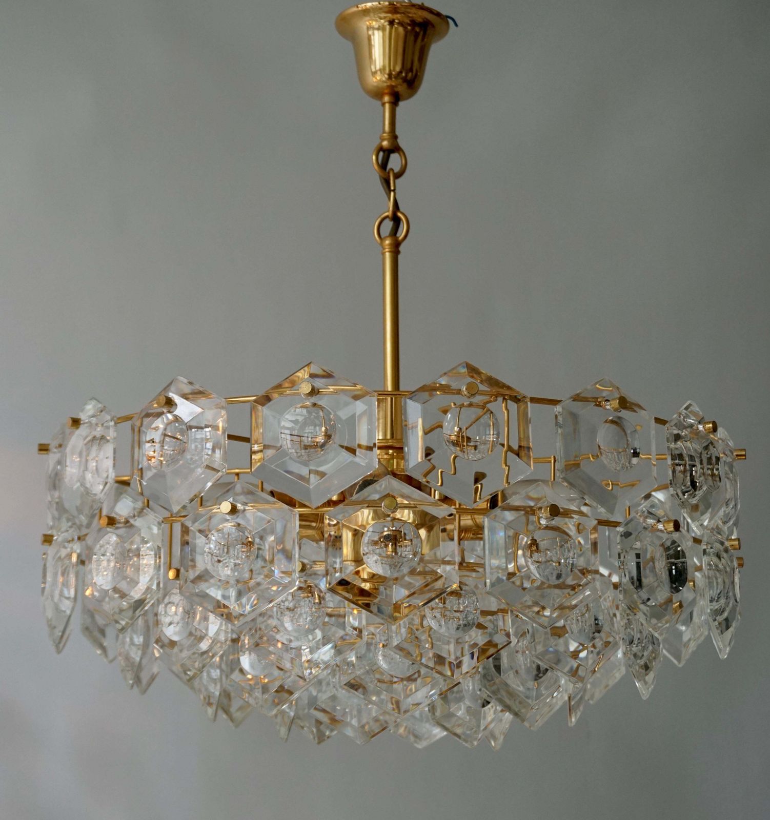 One Of Two Gold Plated Kinkeldey Crystal Chandelier, Germany, 1960s photo Lighting