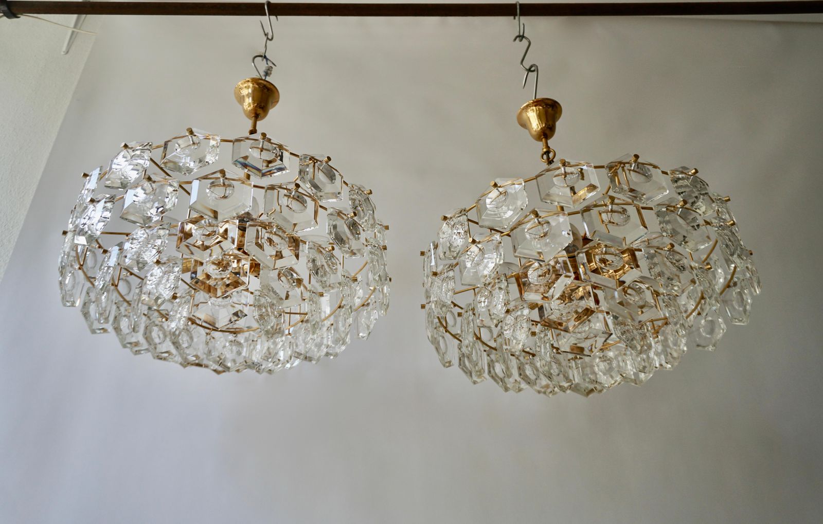 One Of Two Gold Plated Kinkeldey Crystal Chandelier, Germany, 1960s photo 3109.0