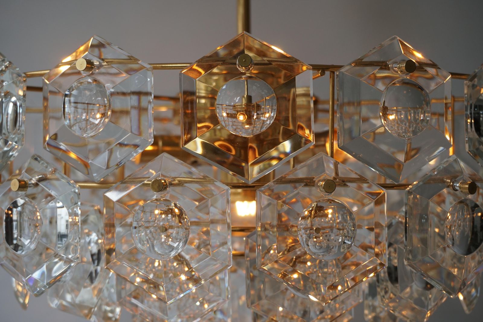 photo furniture One Of Two Gold Plated Kinkeldey Crystal Chandelier, Germany, 1960s