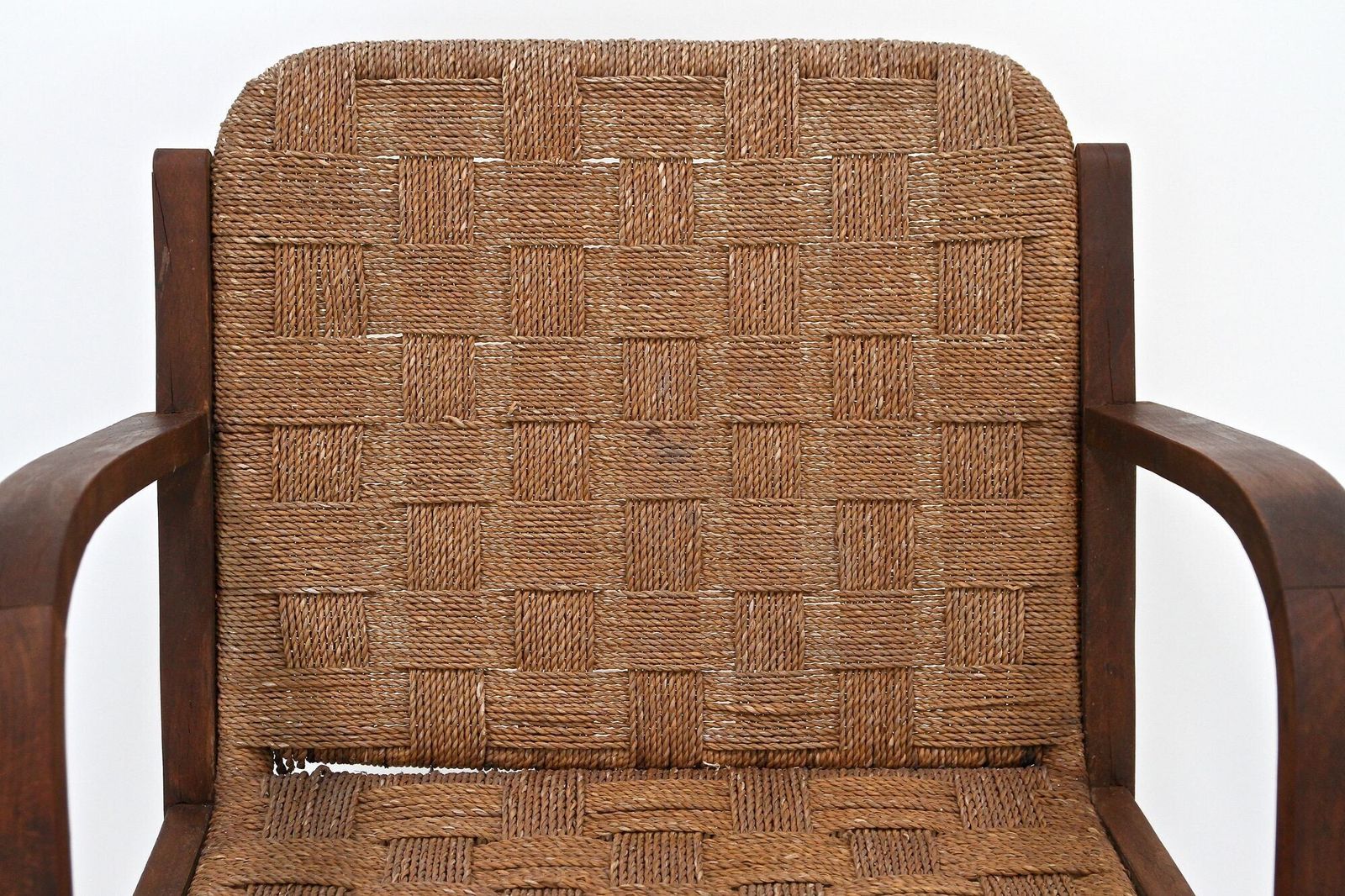 photo for sale Pair Of Mid Century Armchairs With Woven Rope, Audoux   Minnet, Fr Ca. 1950