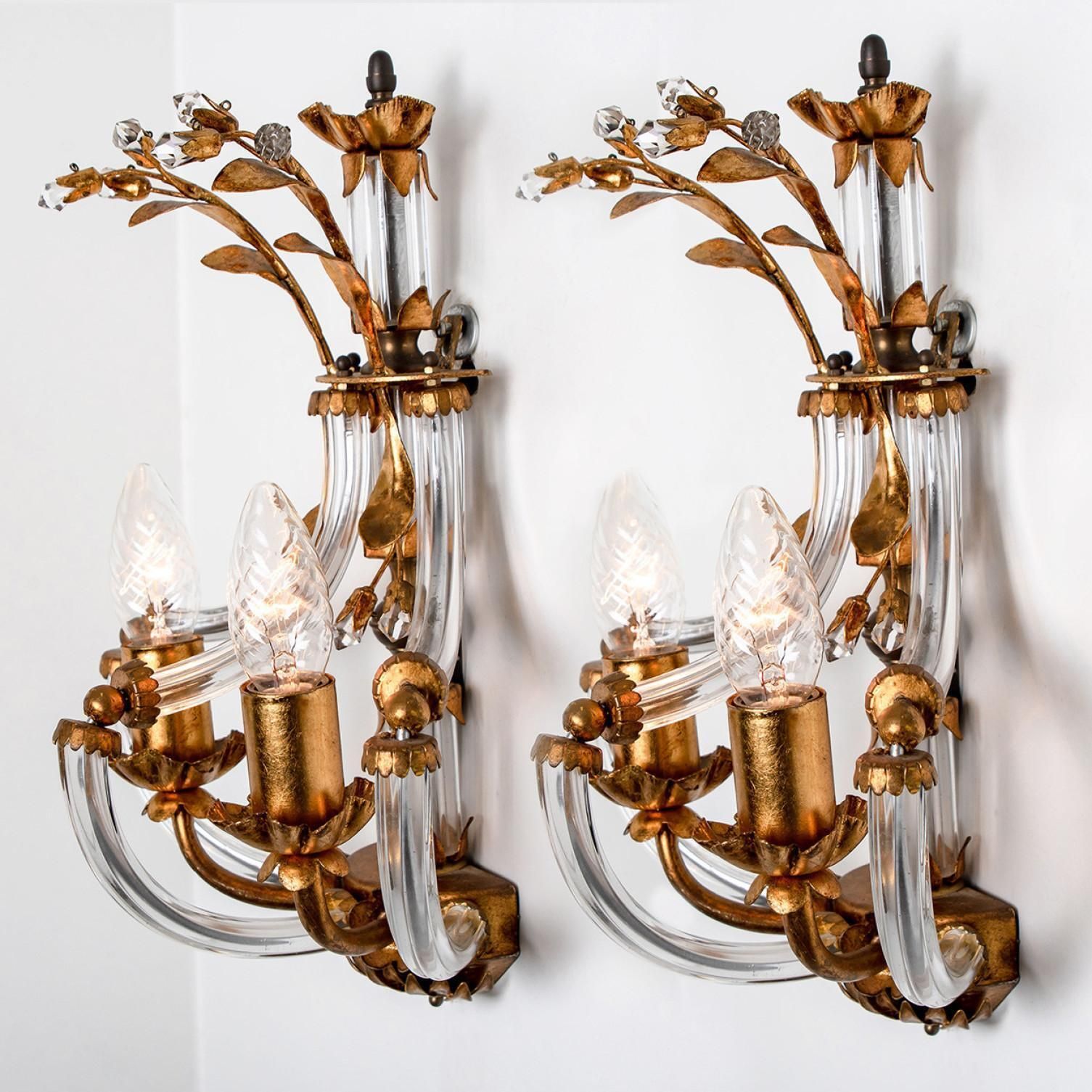 Pair Of Crystal Glass Gilt Brass Wall Lights By Palwa, 1960s photo 1695.0