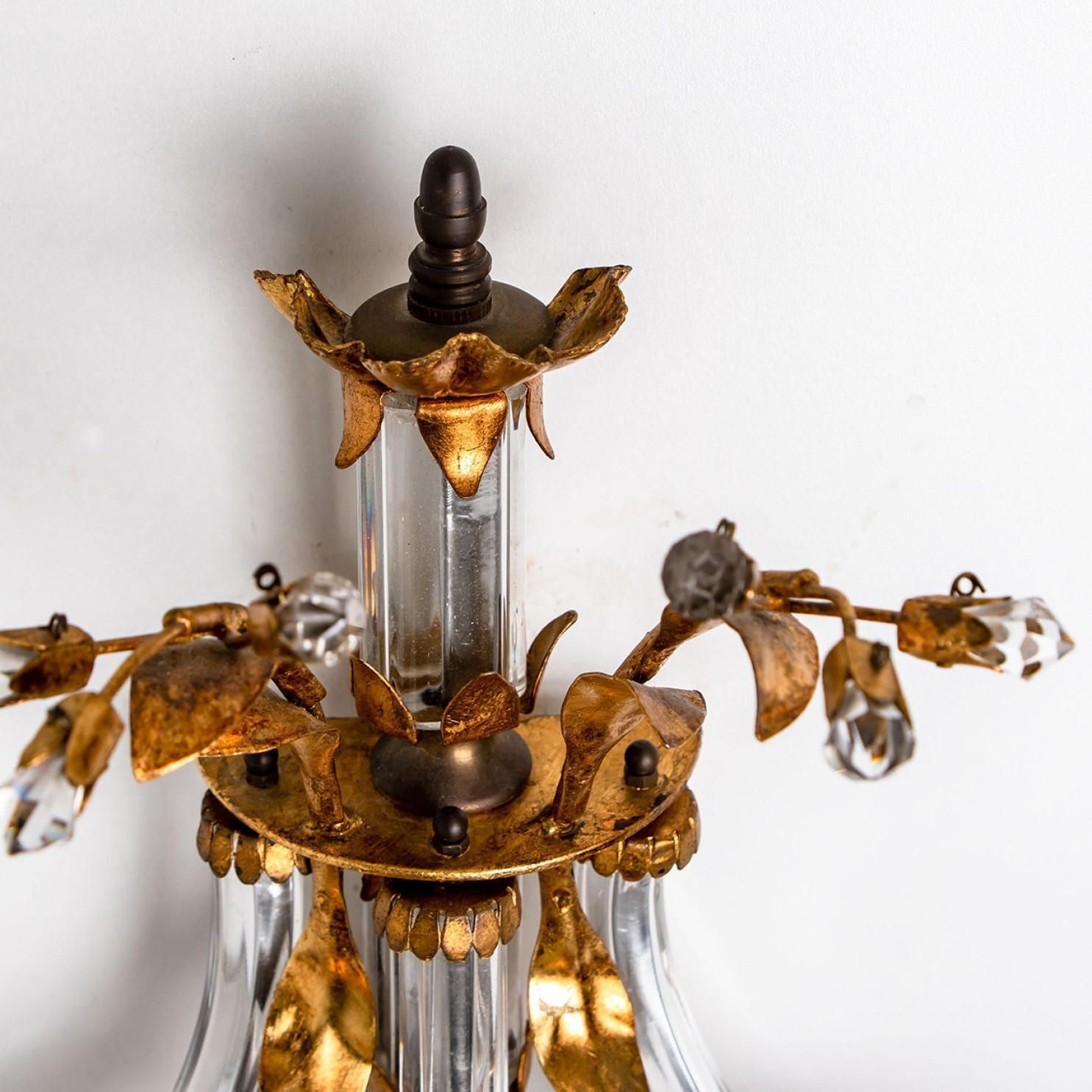Lighting Pair Of Crystal Glass Gilt Brass Wall Lights By Palwa, 1960s photo
