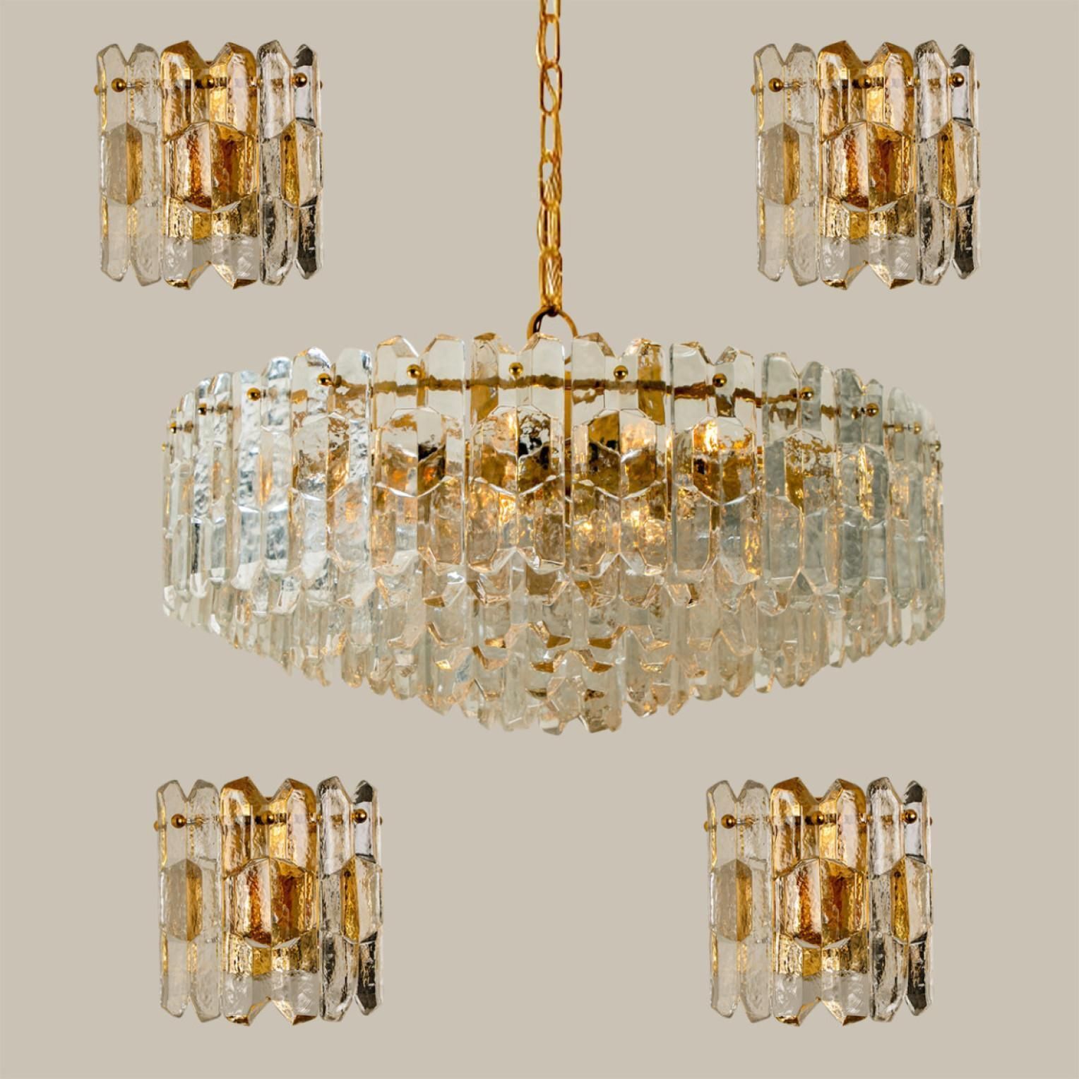 Set Of 5 J.T. Kalmar 'Palazzo' Wall Light Fixtures Brass And Glass photo furniture