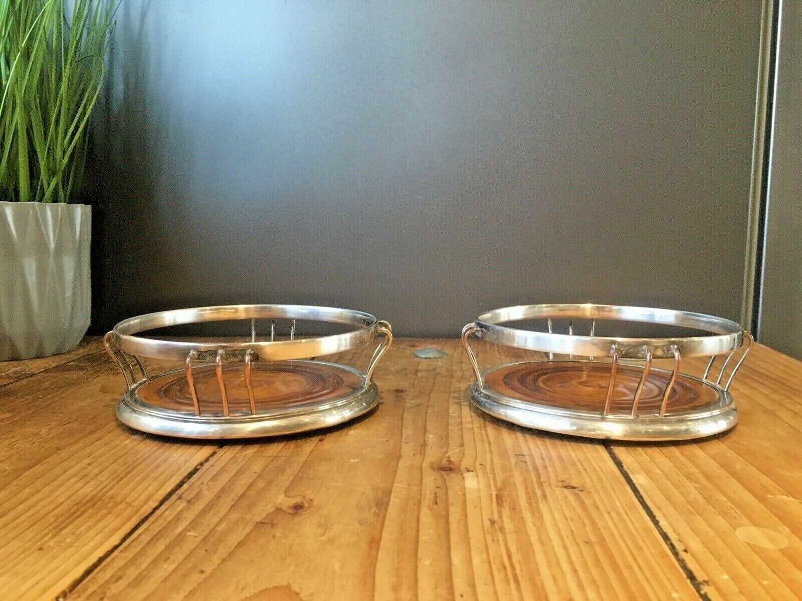 Home Decor Pair Of Antique Georgian Silver Plated Copper Wire Champagne Wine Bottle Coaster photo