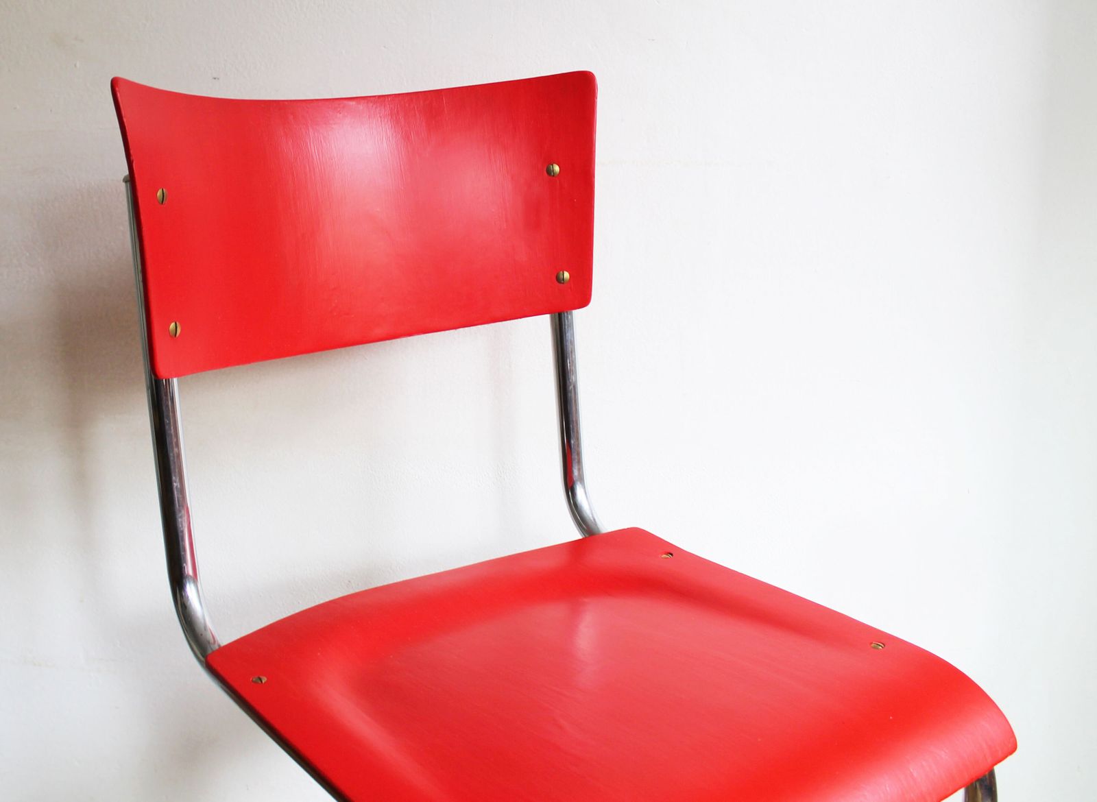 230.0 Bright Red 1950's Modernist Cantilevered Chair photo
