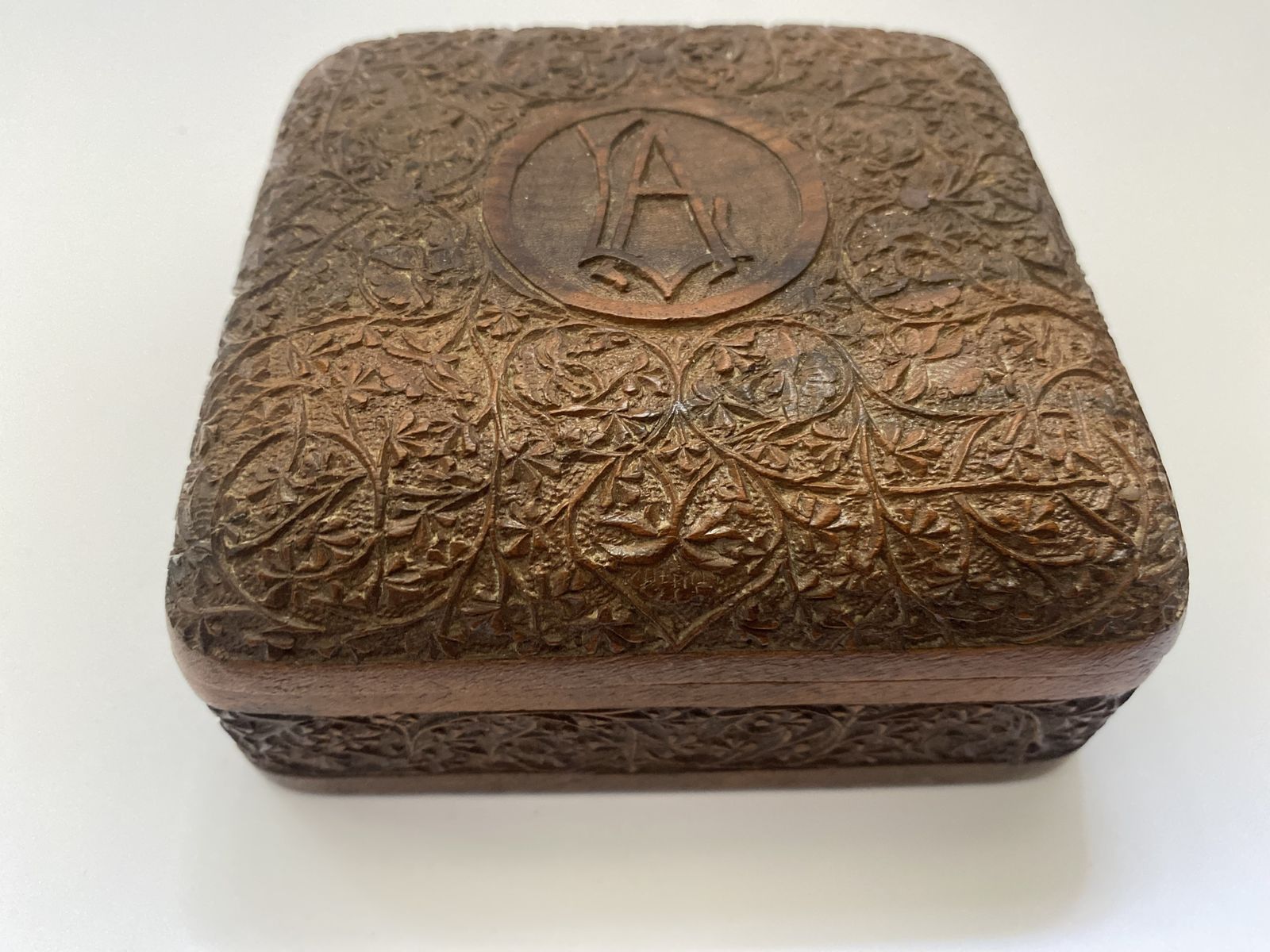 Home Decor Antique, Victorian, Anglo Indian, Intricately Hand Carved Sandalwood Box photo