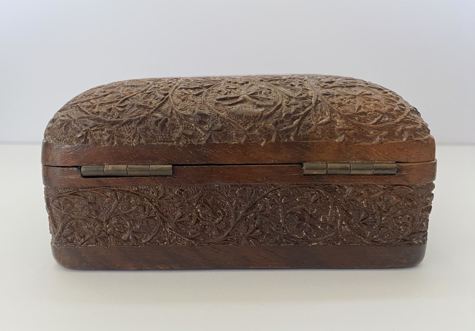 95.0 Antique, Victorian, Anglo Indian, Intricately Hand Carved Sandalwood Box photo